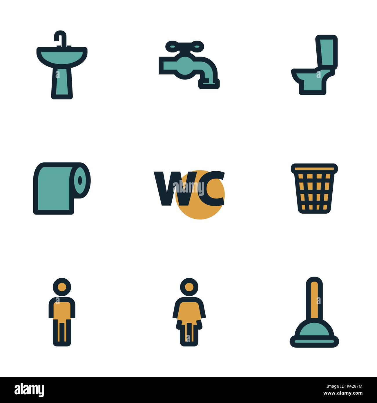 Vektor-Icons flache Toilette setzen auf weißem Hintergrund Stock Vektor