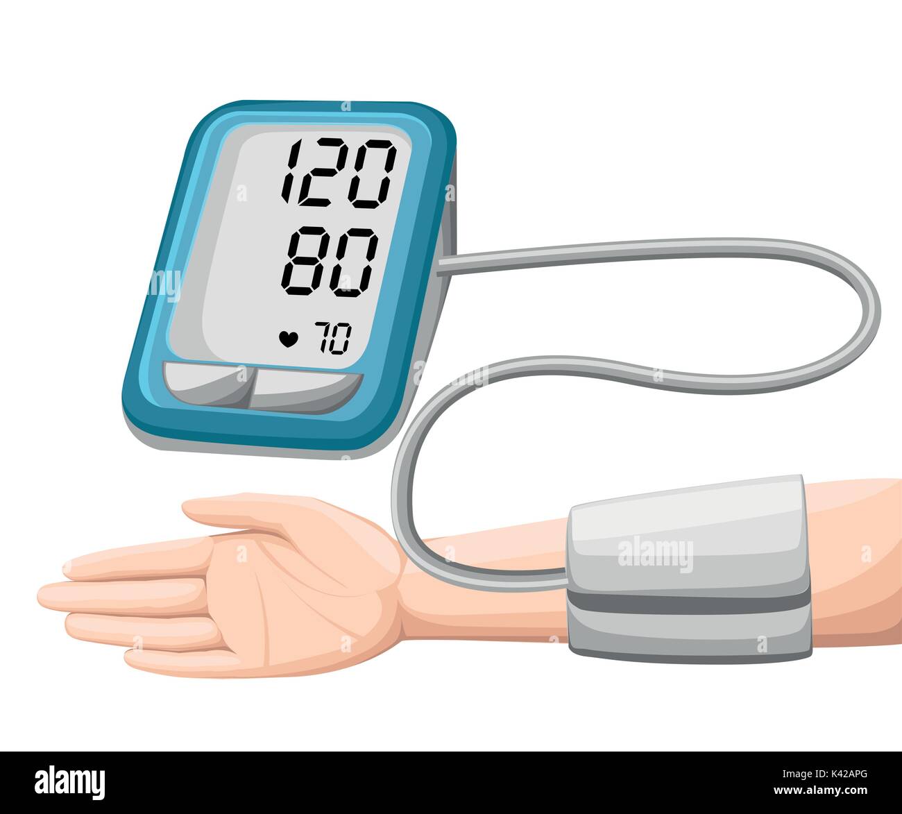 Mann Überprüfung arterieller Blutdruck. Digitales Gerät tonometer. Medizinische Ausrüstung. Diagnose Bluthochdruck, Herz. Messung, Überwachung der Gesundheit. Healthc Stock Vektor