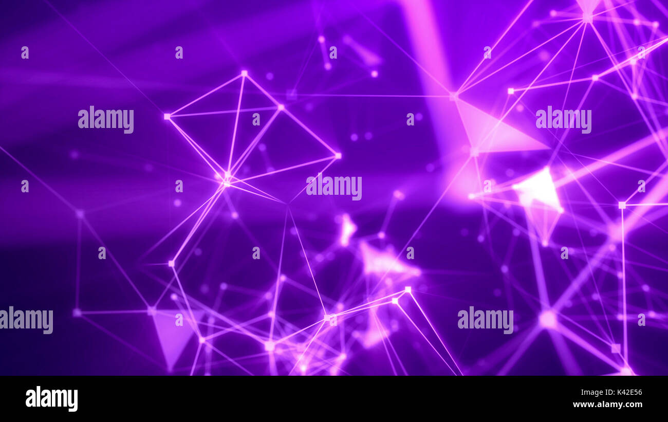 Großartige 3D-Darstellung eines Science fiction Internet-basierte System mit viel Sonnenschein und verschwommenes Licht rosig und rosa Linien, multi-seitige Flächen, Stockfoto