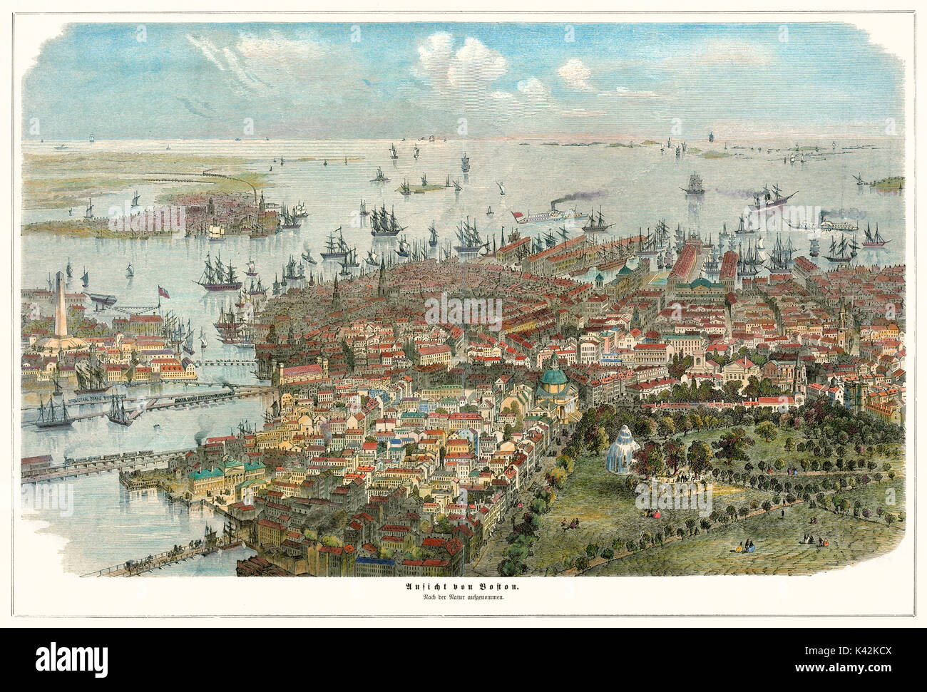 Alte Luftaufnahme von Boston, Massachusetts. Durch J.C.W. erstellt Aarland, Publ. Deutschland (?) Stockfoto