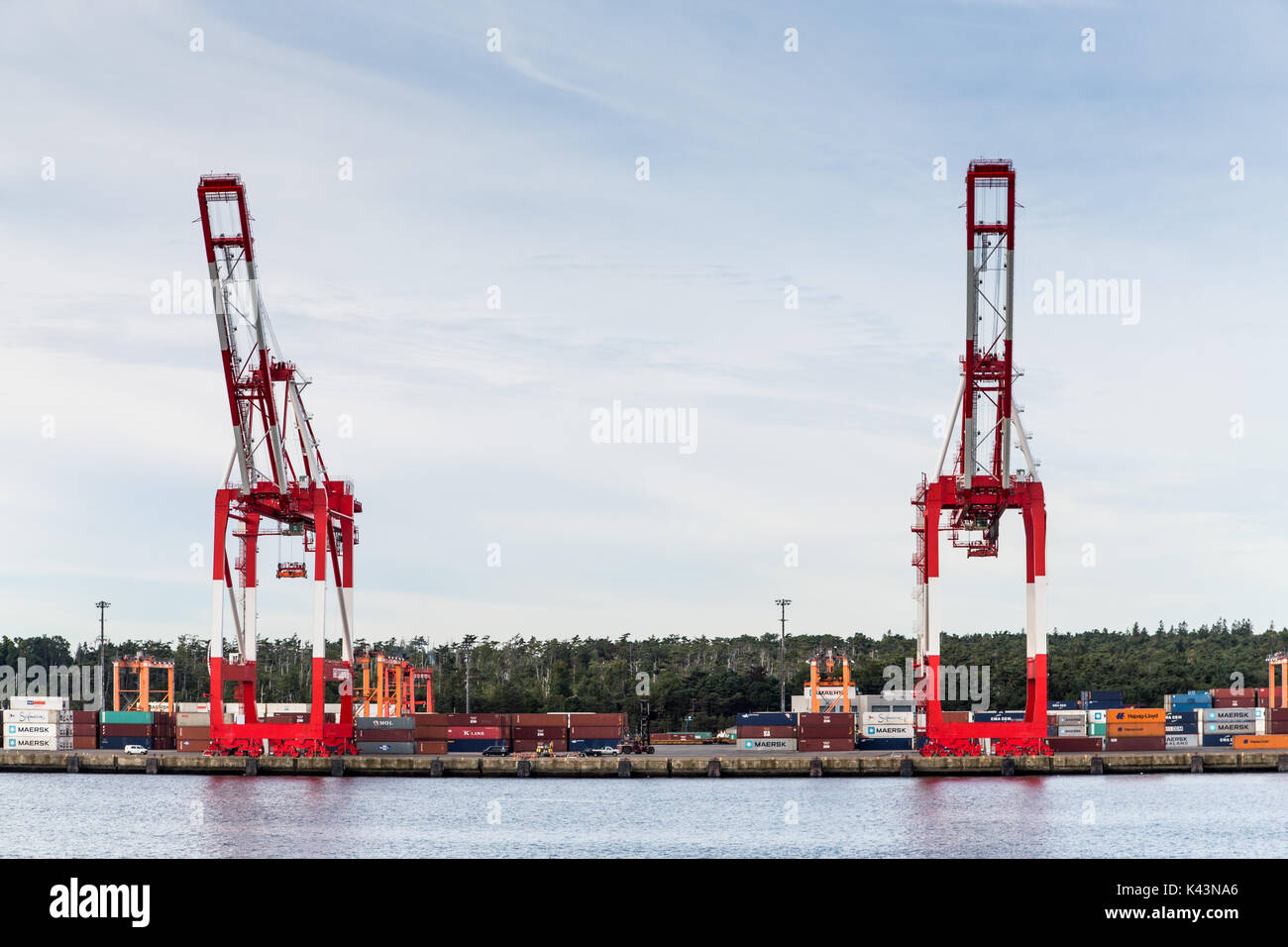 Schwere Versand Krane auf einen Güterbahnhof an der Küste in der Nähe von Halifax, Nova Scotia, Kanada Stockfoto