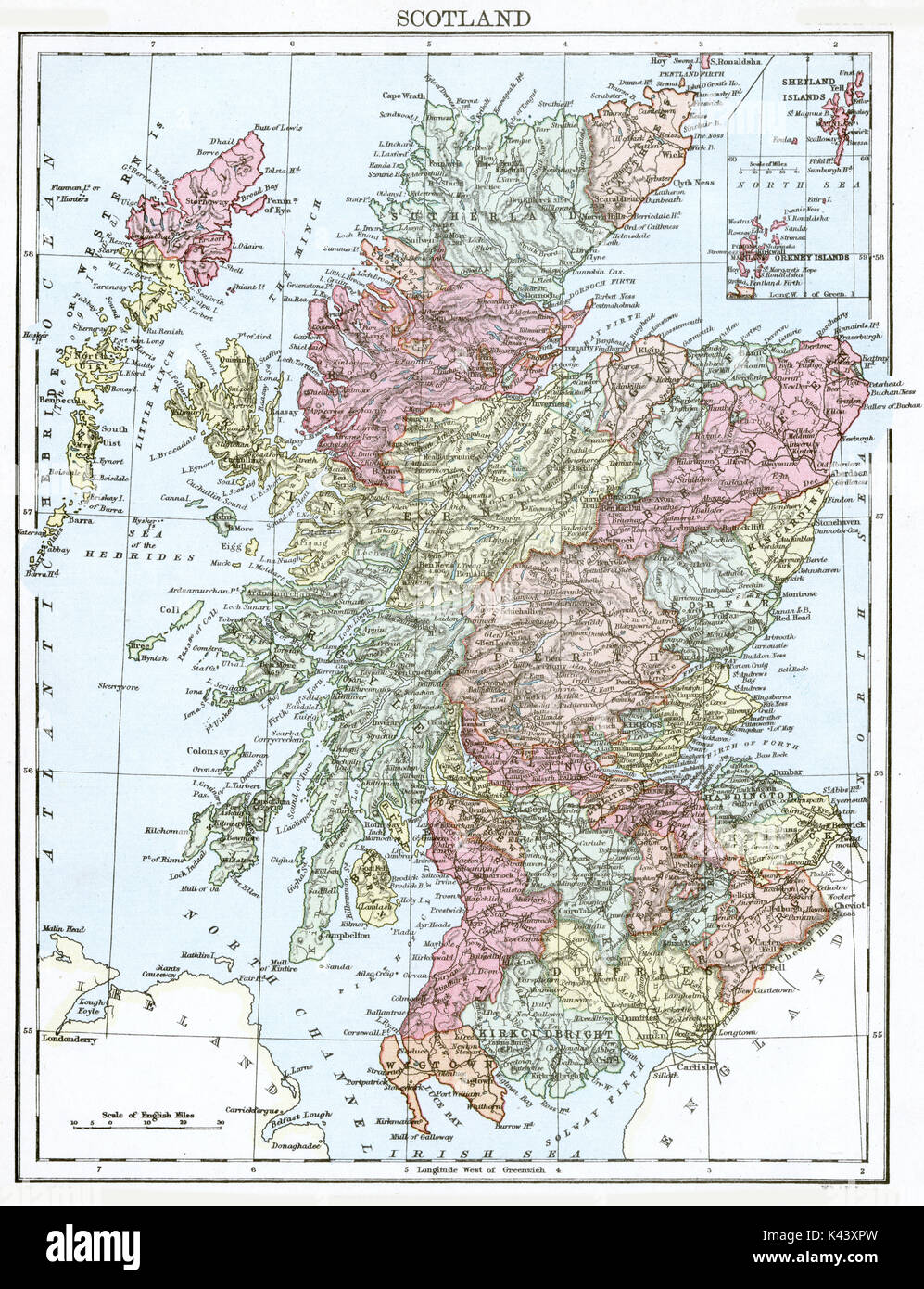 Antike Karte, ca. 1875, von Schottland Stockfoto