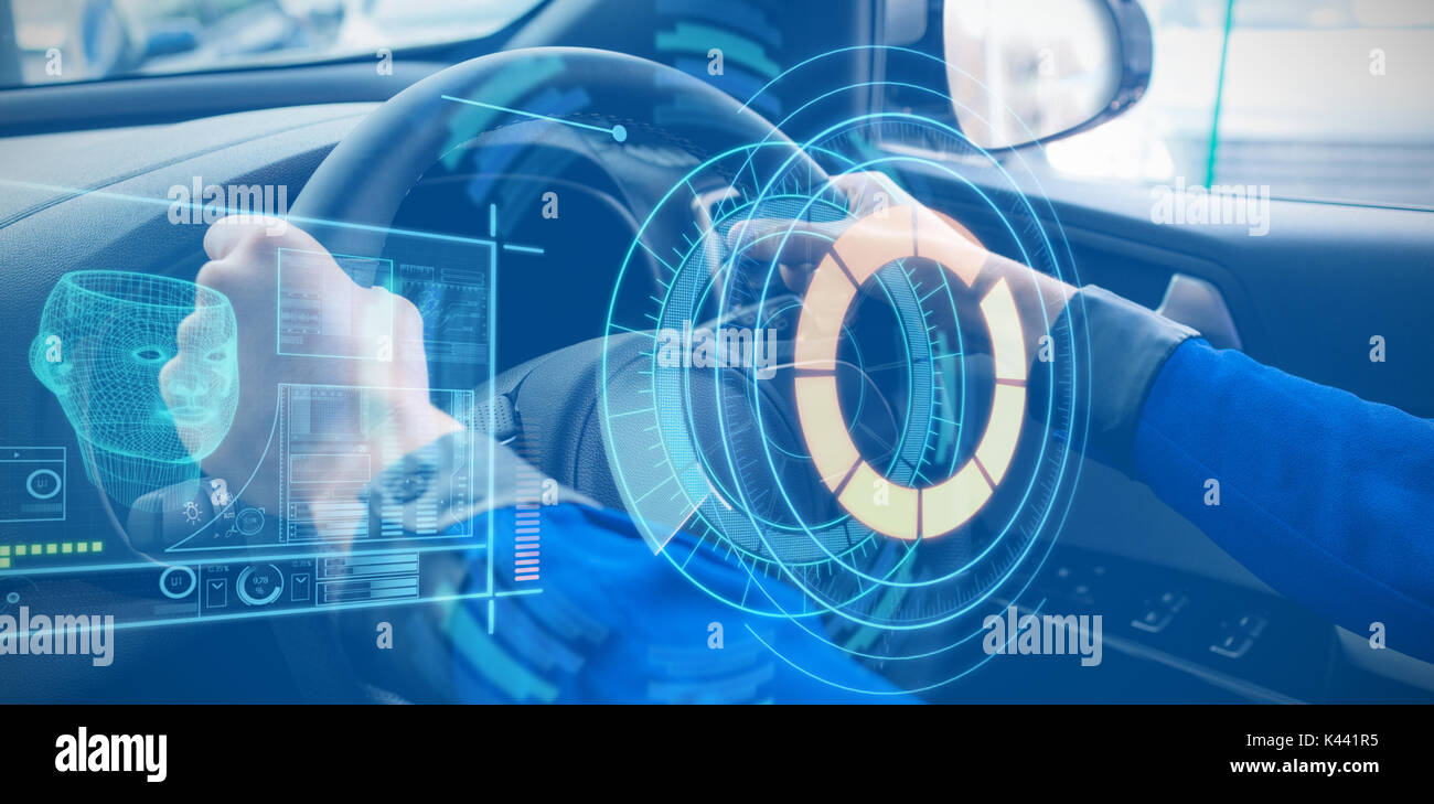 Digital erzeugten Bild der Medical Device Interface gegen 7/8 Hände von Frau testen Fahren Stockfoto