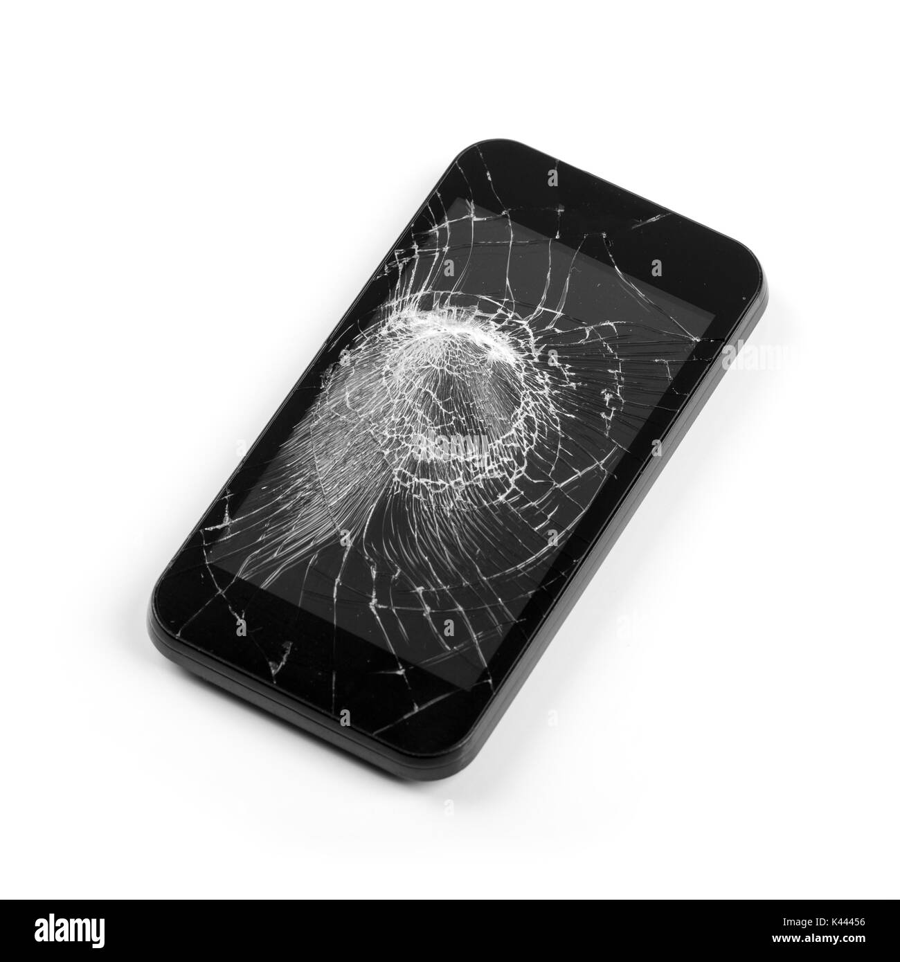 Smart Phone mit defekten Bildschirm isoliert auf weißem Stockfoto