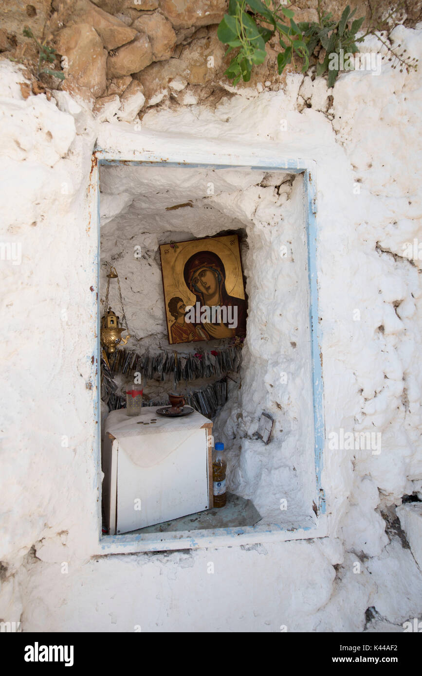 Alte Kirche, Kreta, Griechenland, Europa, Chrysoskalitissa Kloster. Dieses Kloster ist sehr alt. Gibt es eine schöne Kirche auf dem Hügel. Stockfoto