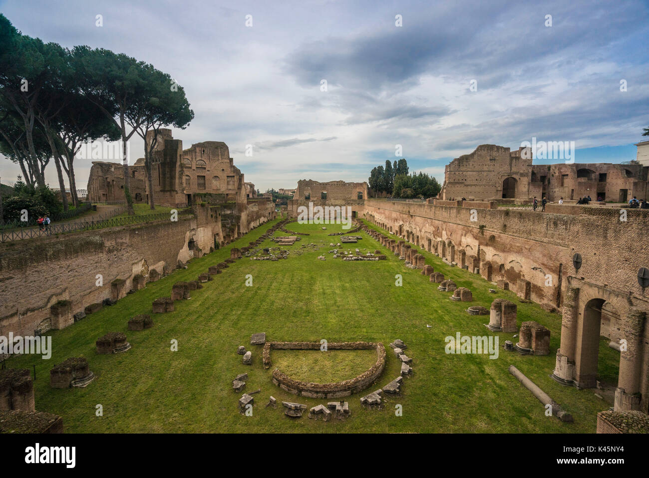 Palatin, Rom, Latium, Italien. Das Hippodrom von Domitian, Italien Stockfoto