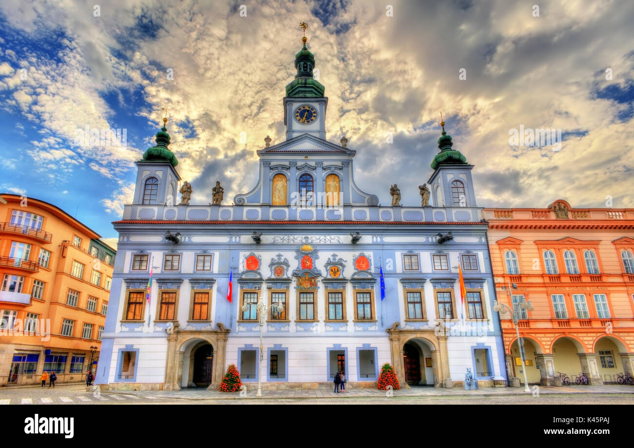 Rathaus von Ceske Budejovice, Südböhmen, Tschechische Republik. Stockfoto