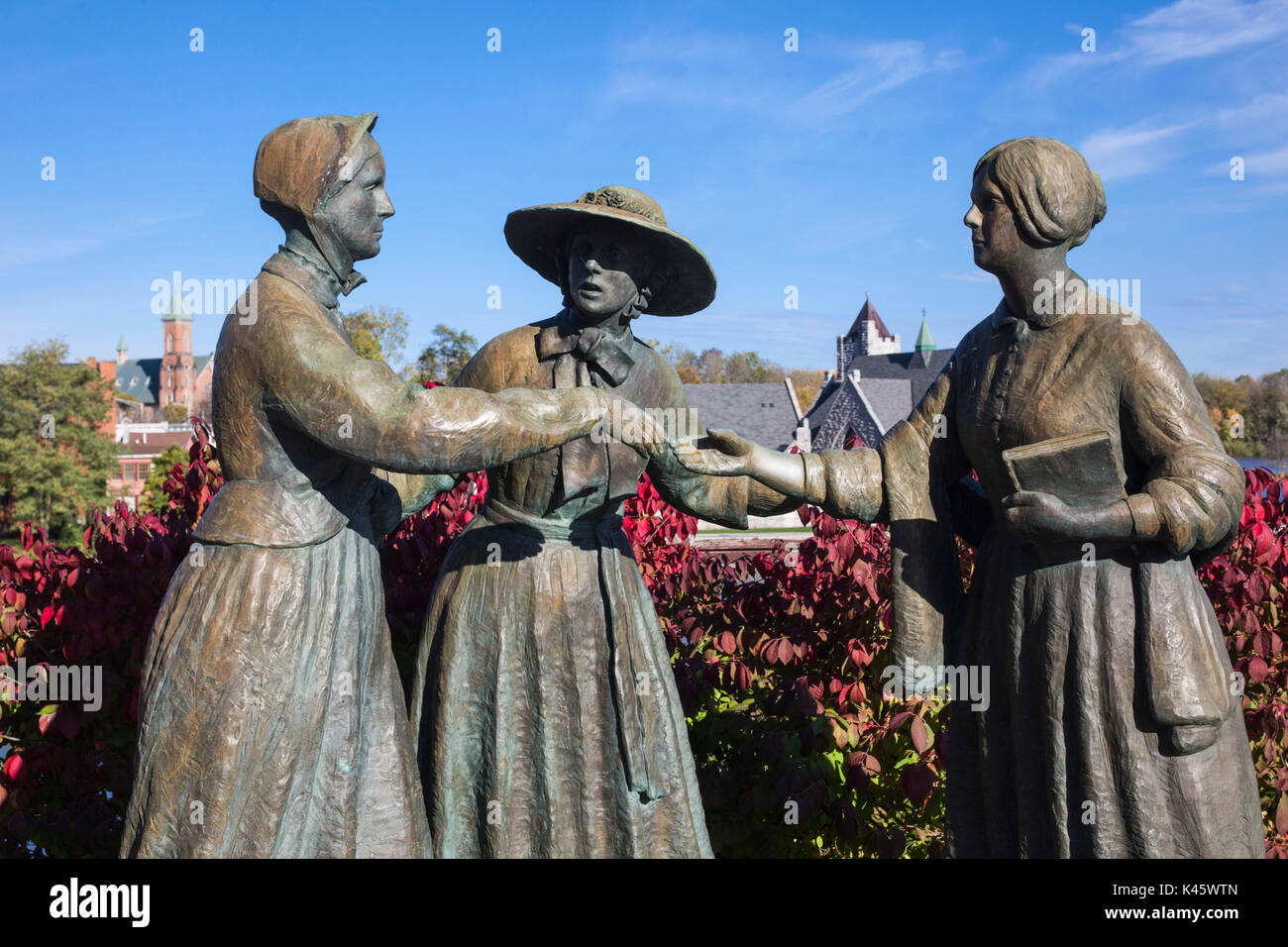 USA, New York, Finger Lakes Region, Seneca Falls, Geburtsort der Frauenrechtsbewegung in den USA, Women's Rights Monument Stockfoto