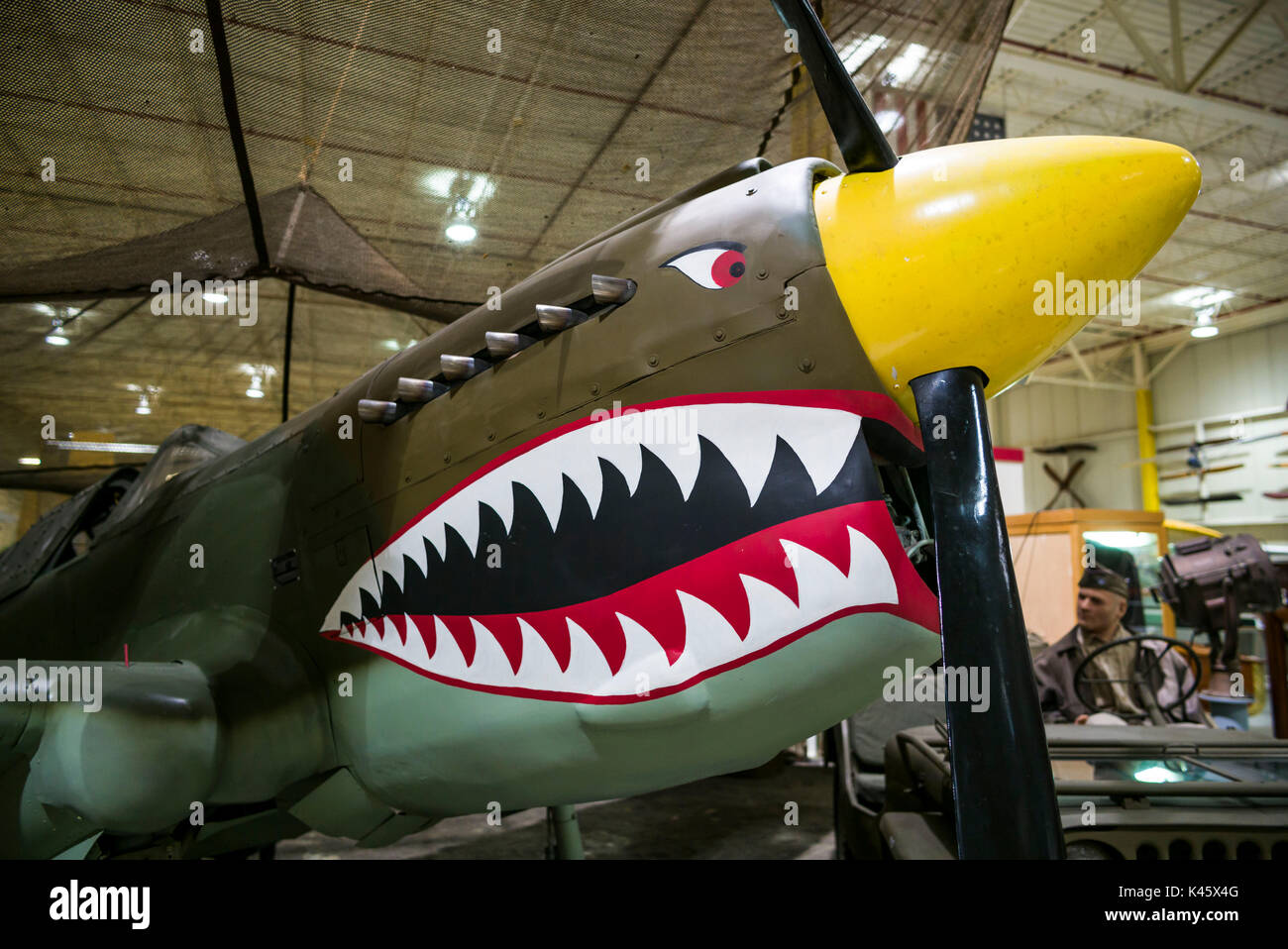 USA, New York, Finger Lakes Region, Hammondsport, Glenn H, Curtiss Museum, gewidmet frühen US-Luftfahrtpionier und Resident Glenn Curtiss, Replik von Curtiss P-40 WW2-Ära Kampfflugzeug Stockfoto