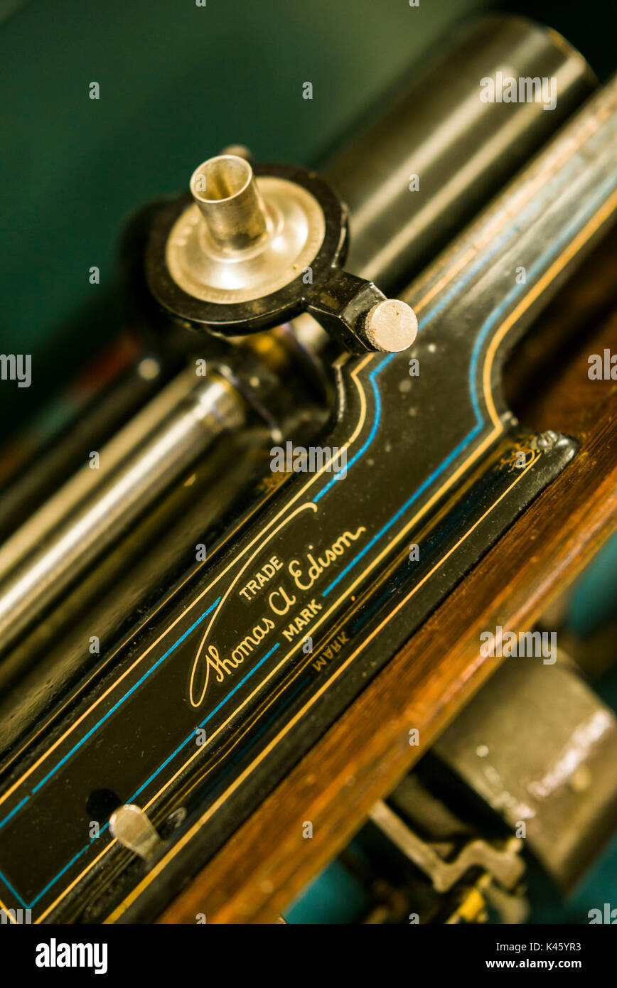 USA, New Jersey, Menlo Park, Thomas Alva Edison Museum, auf dem Gelände der Erfinder original Labor gebaut, Anfang Edsion Plattenspieler Stockfoto