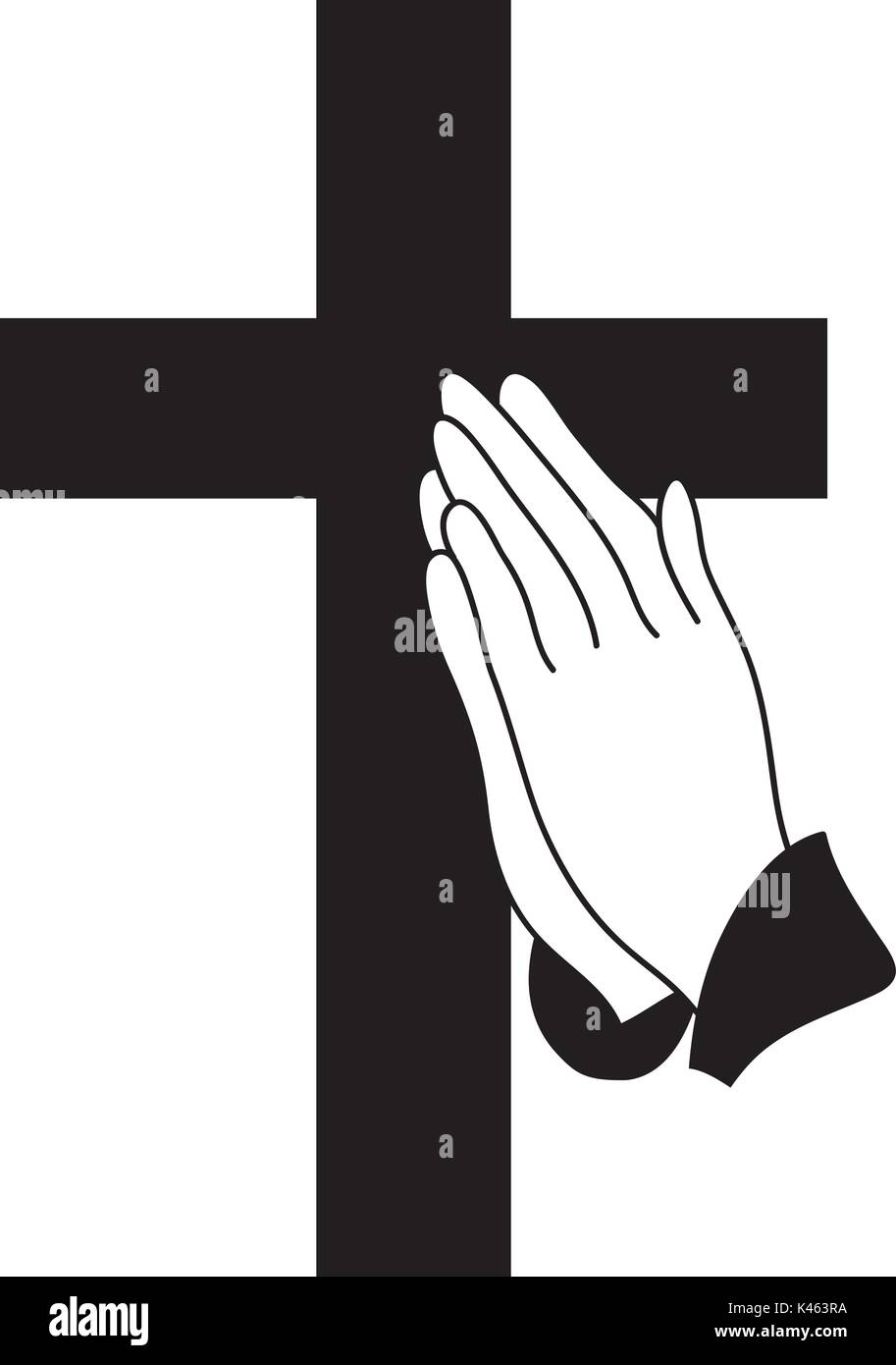 Vector Illustration der betende Hände und Symbol Kreuz Stock Vektor
