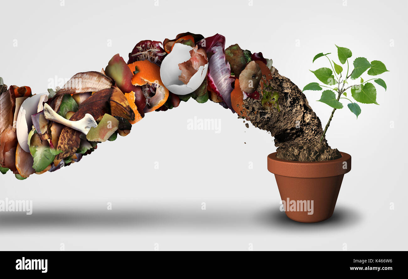 Kompost und Kompostierung symbol Life Cycle Symbol und eine organische Verwertung Phase system Konzept wie ein Haufen verwesenden Essensresten mit Erde. Stockfoto
