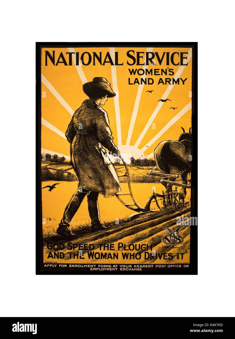 SWINDON, Großbritannien - 1 September, 2017: National Service Woman's Land Army Zeichen auf weißem Hintergrund Stockfoto