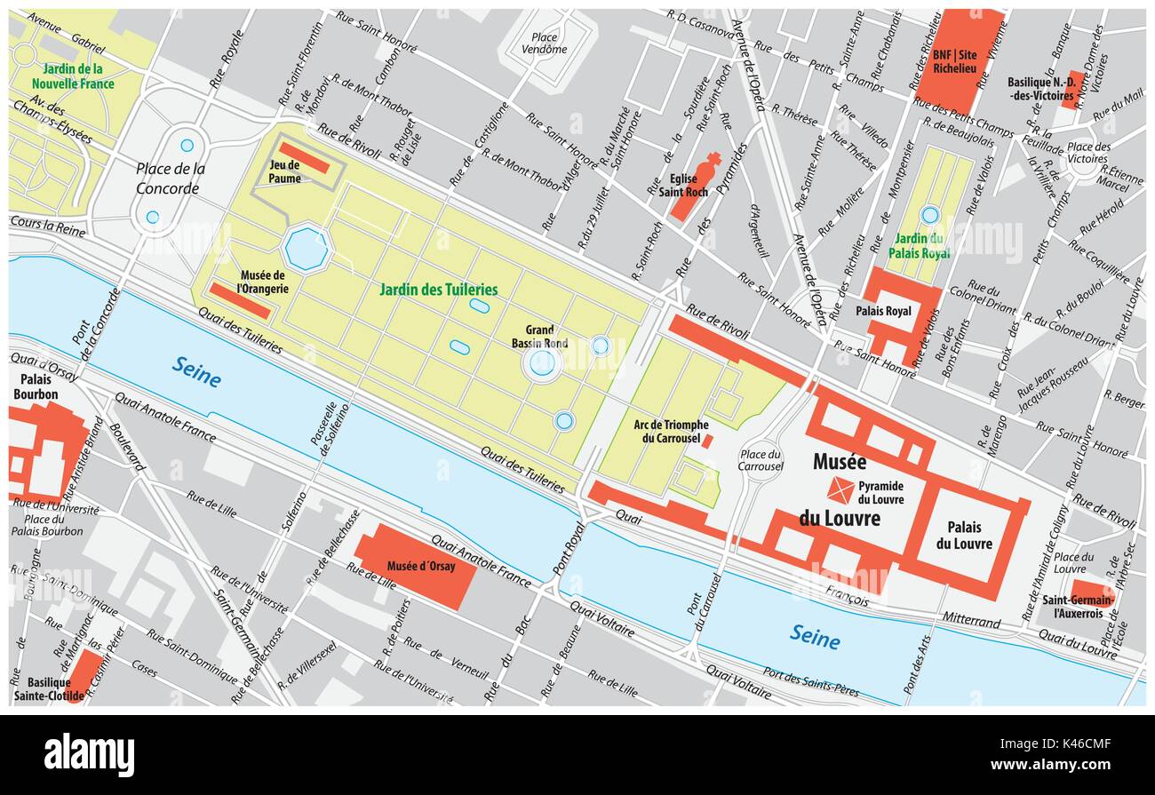Umgebung Karte des Louvre in Paris, Frankreich Stock Vektor