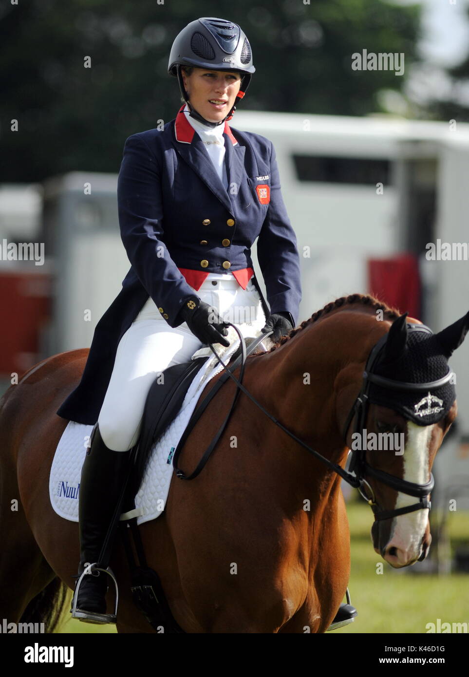 Zara Tindall konkurrierende auf BGS Klasse Angelegenheit an das Festival des britischen Eventing durch die British Equestrian Trade Association dargestellt an Gatcombe Park bietet: Zara Tindall Wo: Gloucester, Vereinigtes Königreich Wann: 05 Aug 2017 Quelle: Paul Nicholls/WANN Stockfoto