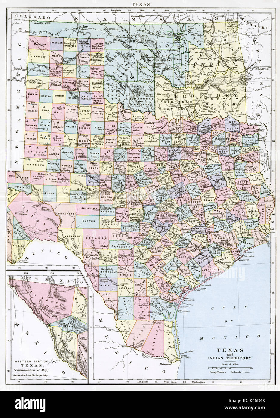 Antike Karte, ca. 1875, von Texas Stockfoto