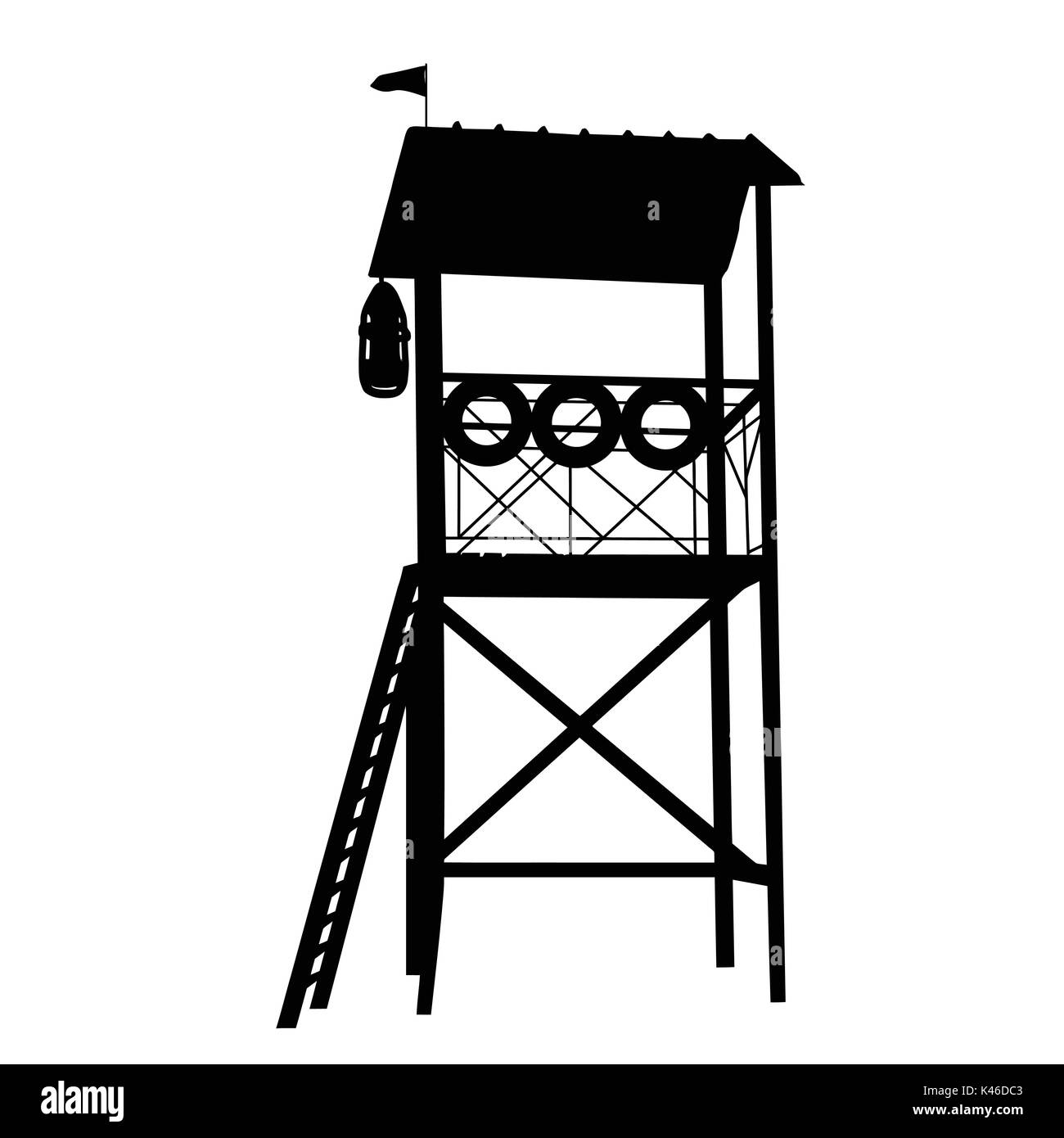 Holz- Lifeguard tower Silhouette auf weißem Hintergrund, Vector Illustration Stock Vektor