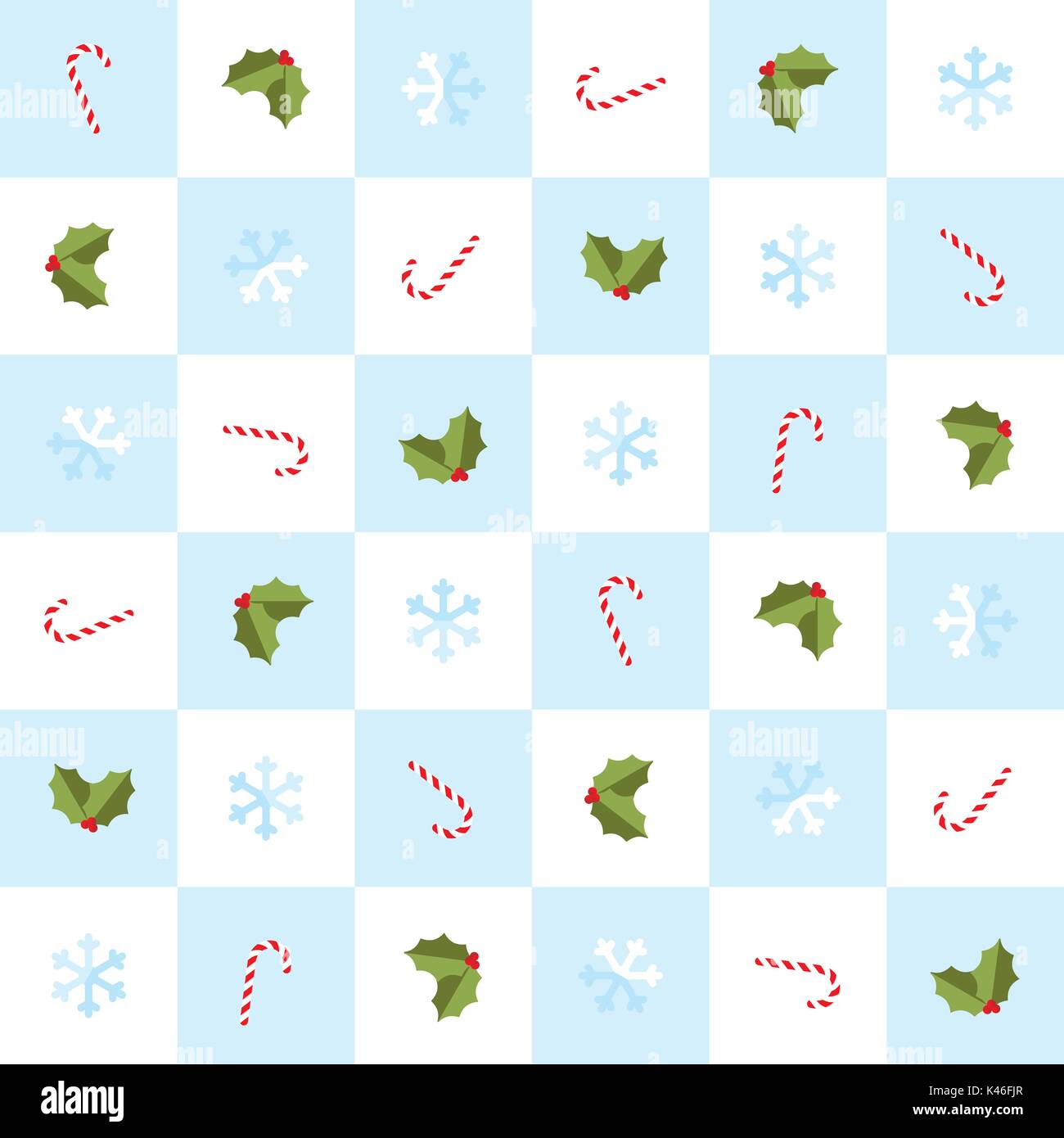 Nahtlose Weihnachten Muster mit Holly Blätter, Zuckerstangen und Schneeflocken Stock Vektor