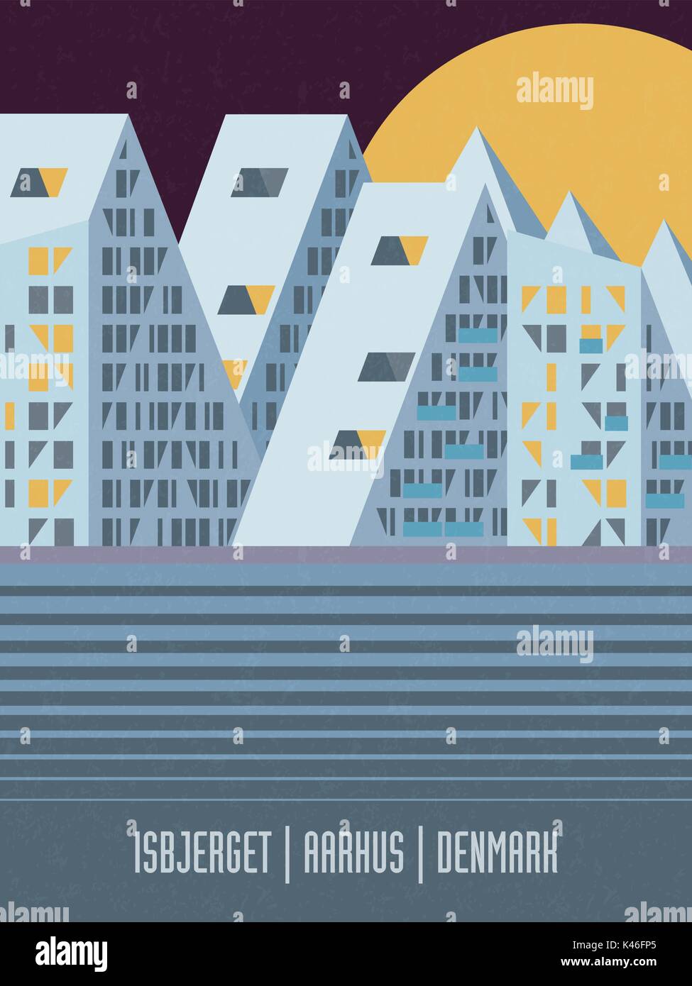 Vector Illustration des Eisbergs Gebäude am Hafen von Aarhus, Dänemark Stock Vektor