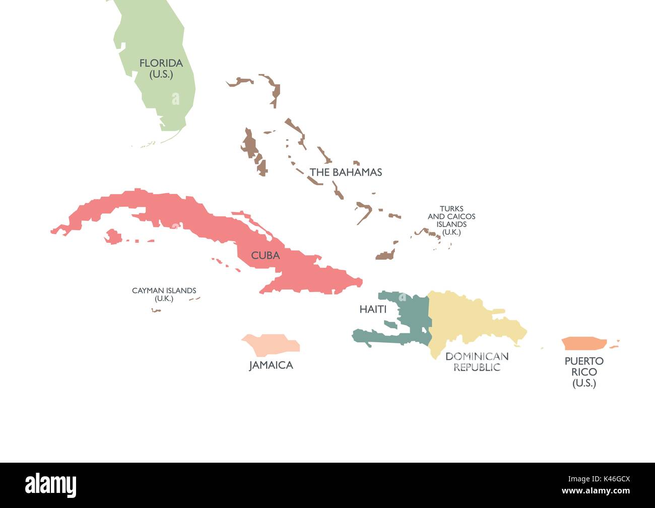 Großen Antillen politische Karte. Vector Illustration Stock Vektor