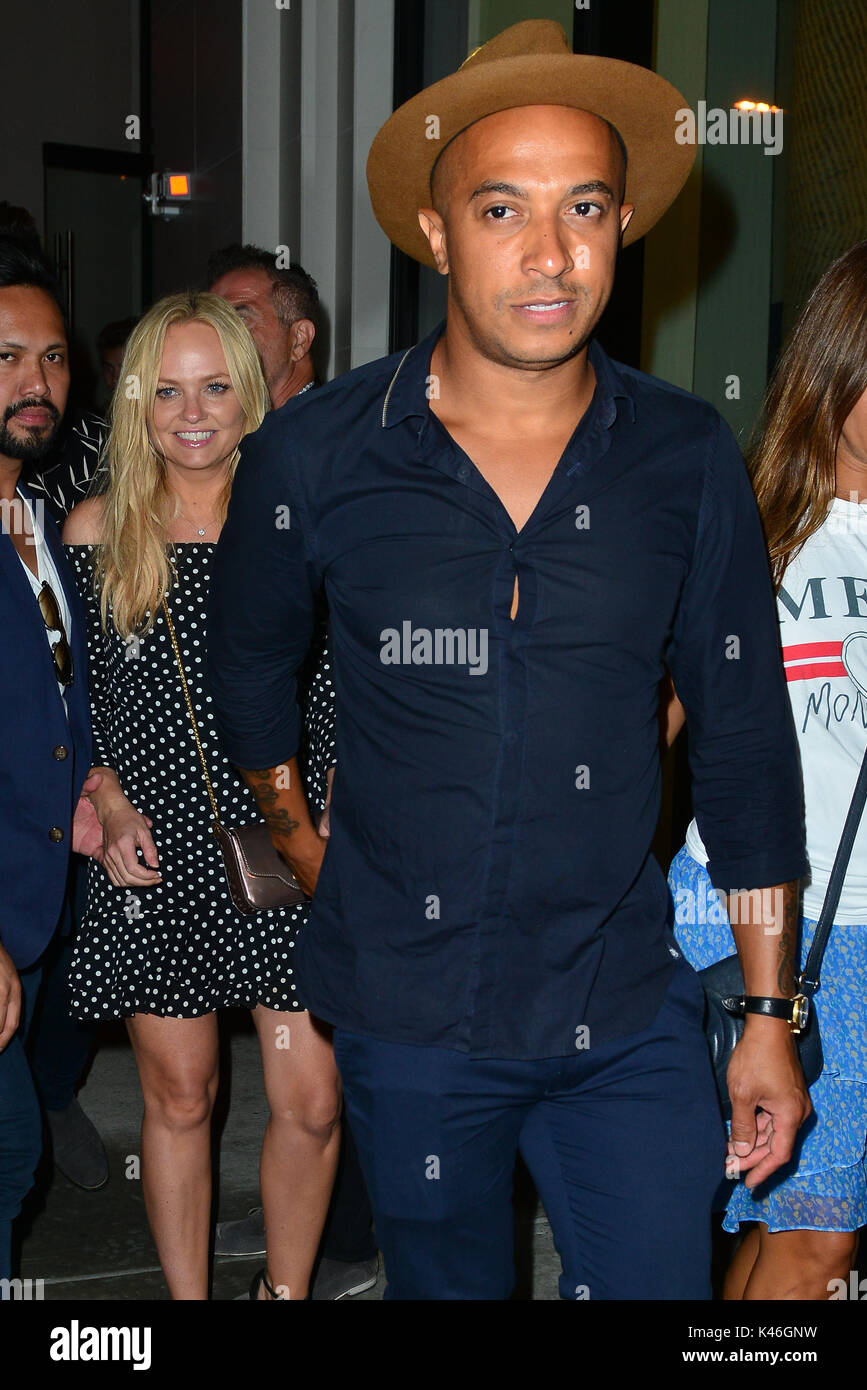 Emma Bunton geht zu fangen, LA Restaurant für Datum Nacht mit ihrem Freund Jade Jones mit: Emma Bunton, Jade Jones Wo: West Hollywood, California, United States Wann: 04 Aug 2017 Quelle: WENN.com Stockfoto