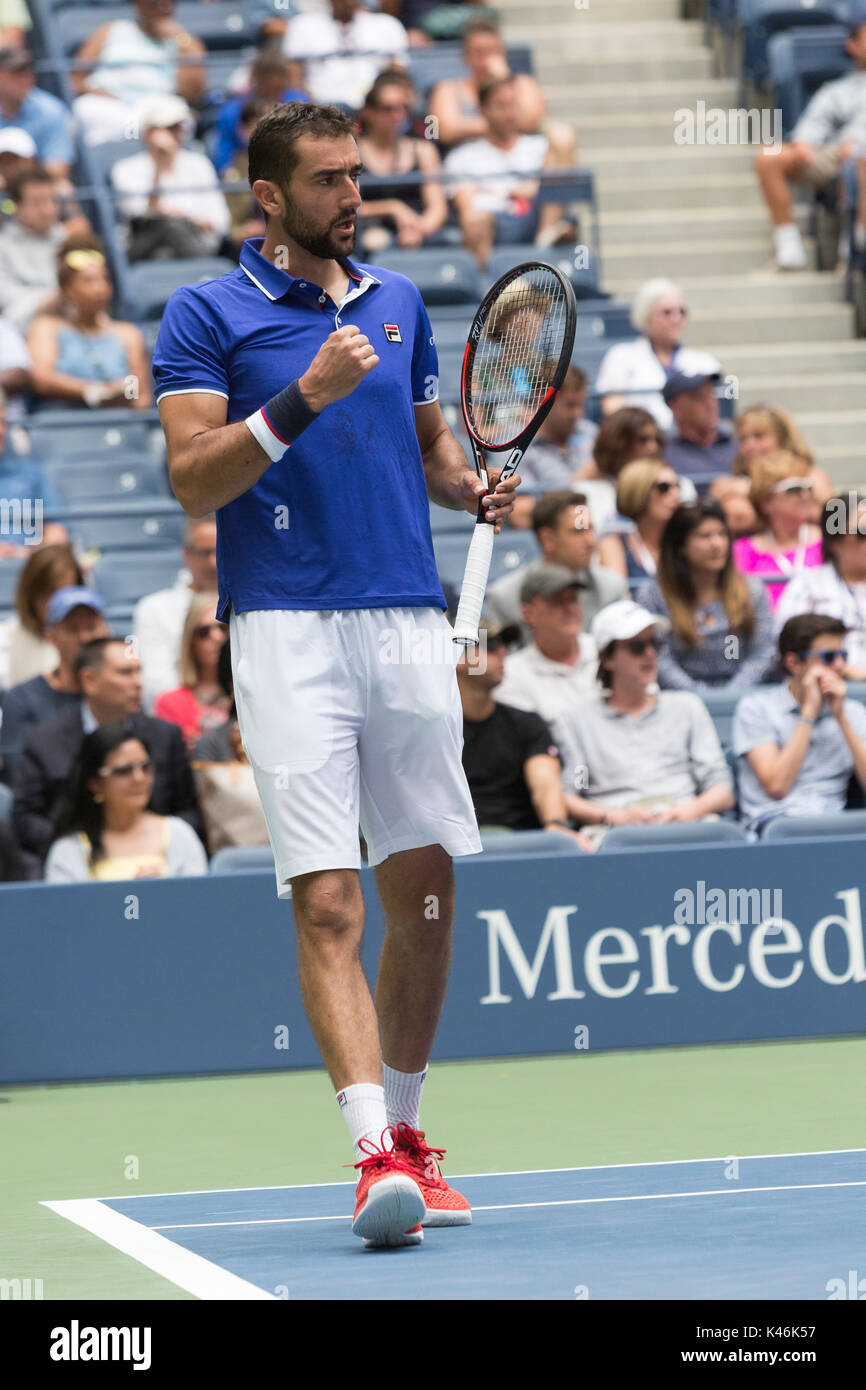 Marin Cilic (CRO) konkurrieren auf dem 2017 US Open Tennis Championships Stockfoto