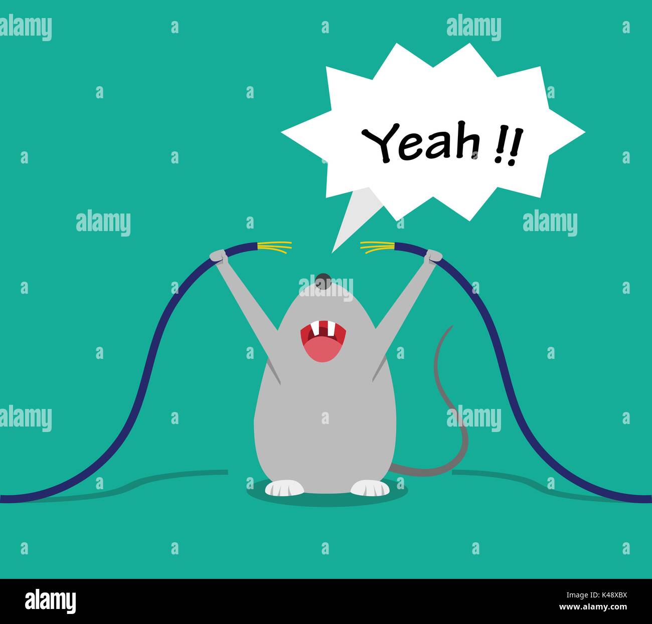 Schlechte Ratte glücklich nach Bissen Kabel, Vektor cartoon Design Stock Vektor