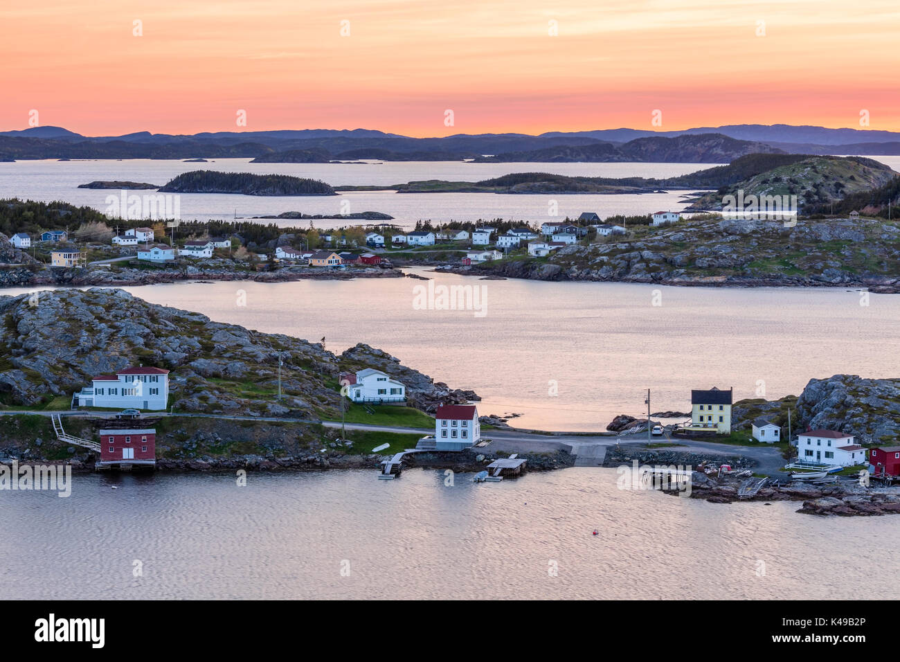 Bishop's Hafen und der Stadt Bergen bei Sonnenuntergang in Neufundland und Labrador, Kanada. Stockfoto