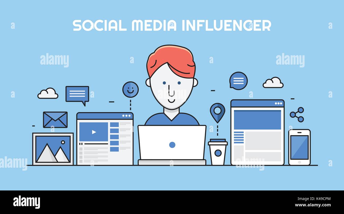 Social media Beeinflusser - Influencer Marketing Konzept. Flache design vector-Fahne. Stock Vektor