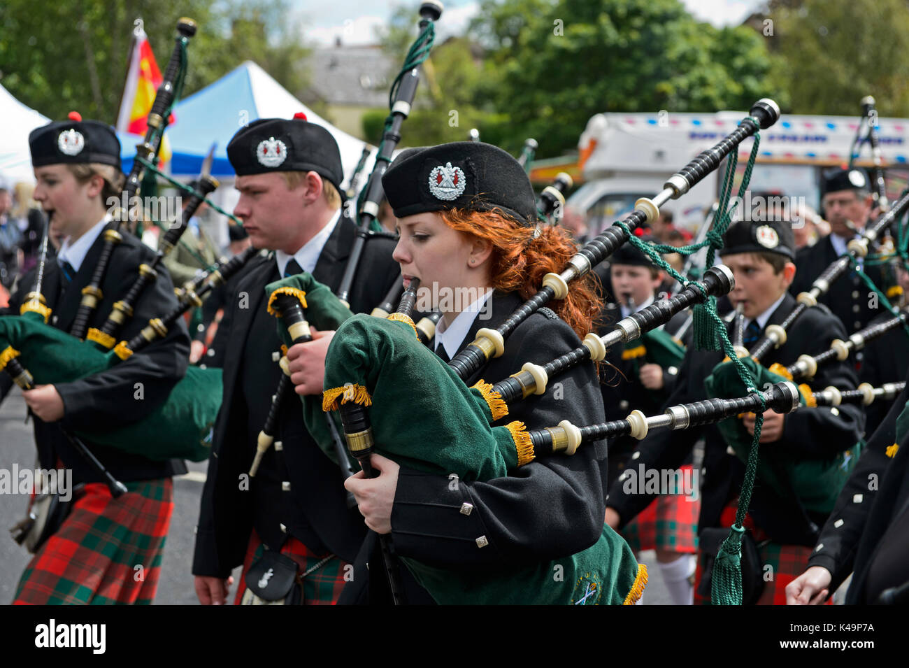 Dudelsack Spieler Der Stadt St. Andrews Pipe Band, Ceres, Schottland, Vereinigtes Königreich Stockfoto
