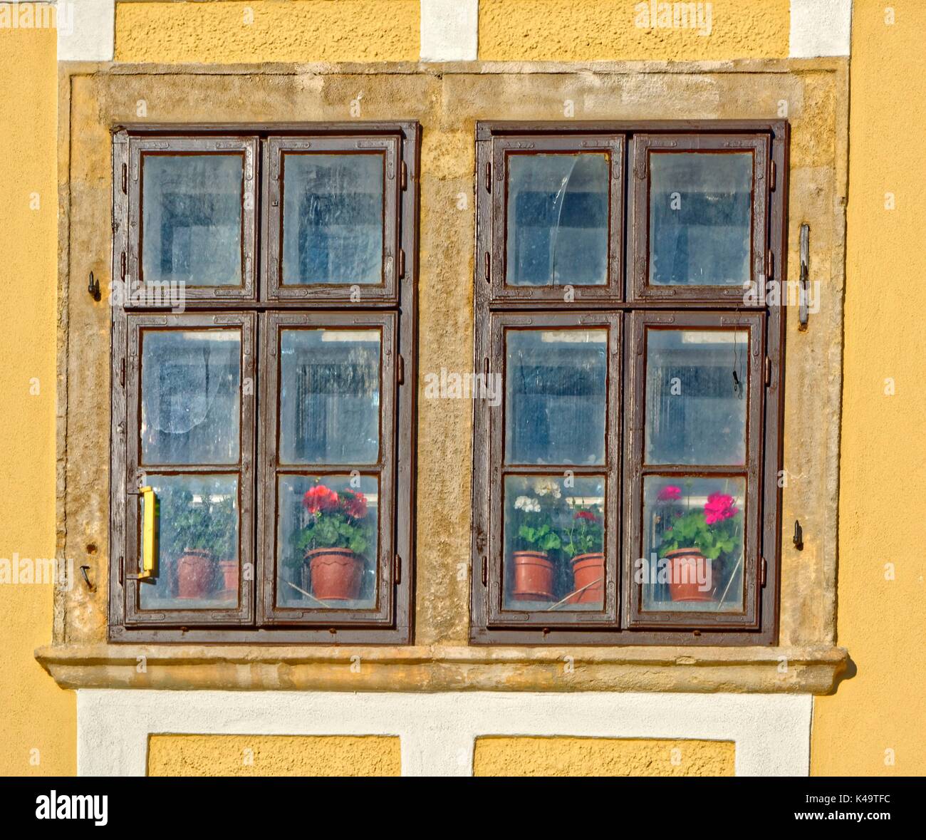 Alte Fenster auf einer Hausfassade Stockfoto