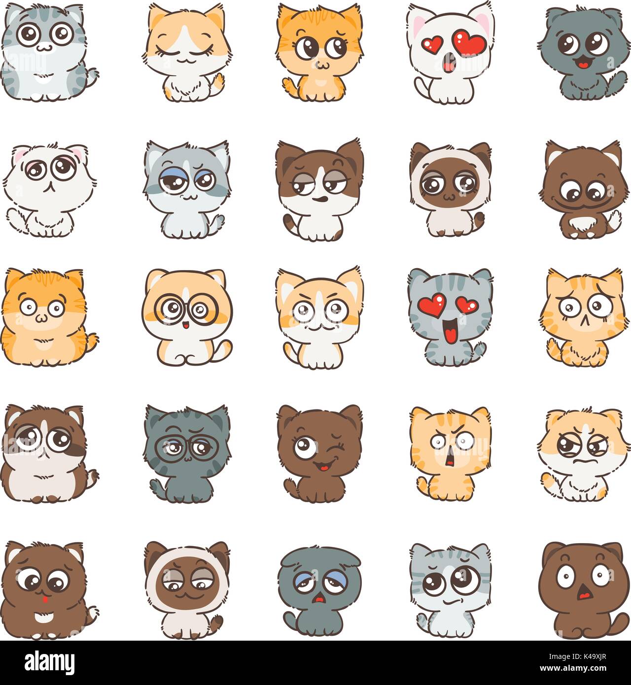 Cute Cartoon, Katzen und Hunde mit unterschiedlichen Emotionen