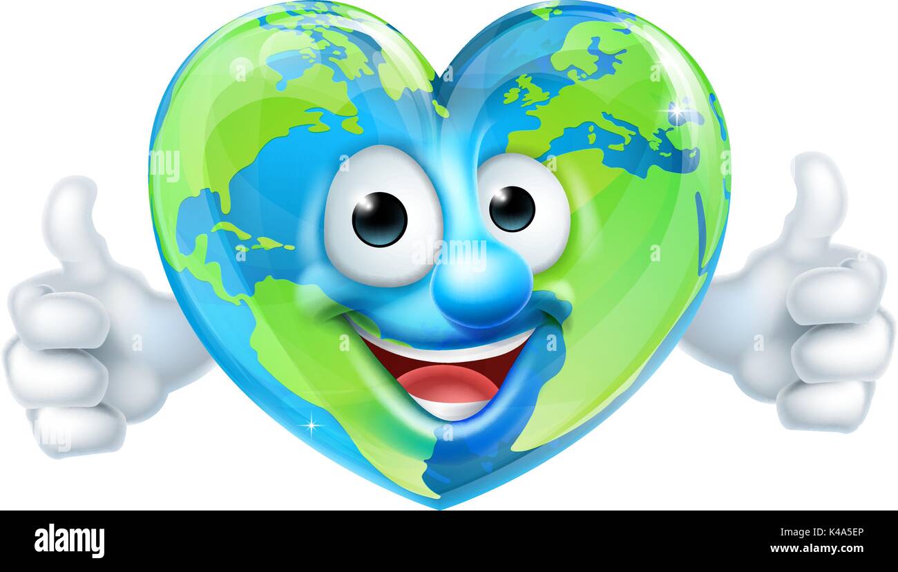 Erde Herz Maskottchen Zeichentrickfigur Stock Vektor