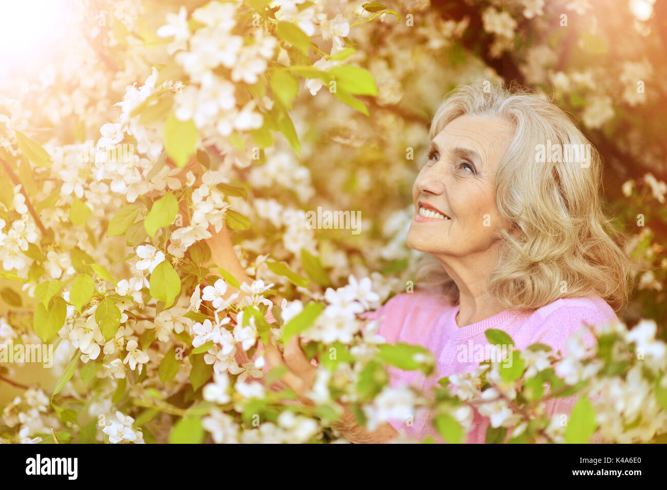 Schöne ältere Frau im Freien Stockfoto