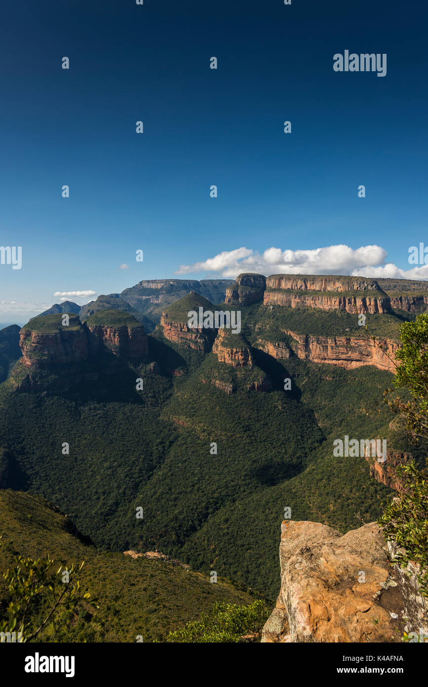 Drei Rondavel der Panoramaroute, Aussichtspunkt Tri Rondavel, Mpumalanga, Südafrika Stockfoto