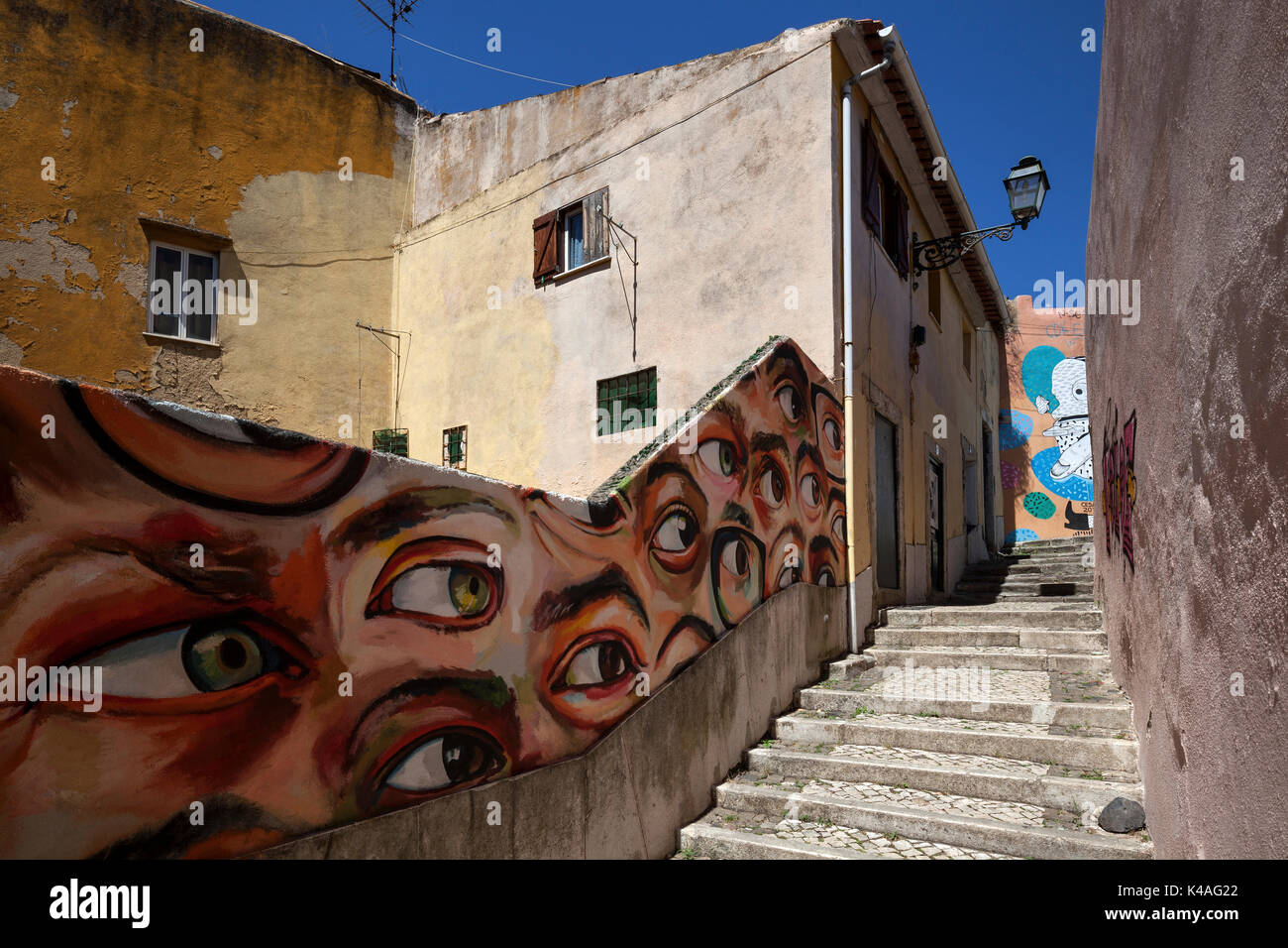 Wandmalerei, Streetart, Graffiti, Beco do Maldonado, Alfama, Lissabon, Portugal Stockfoto