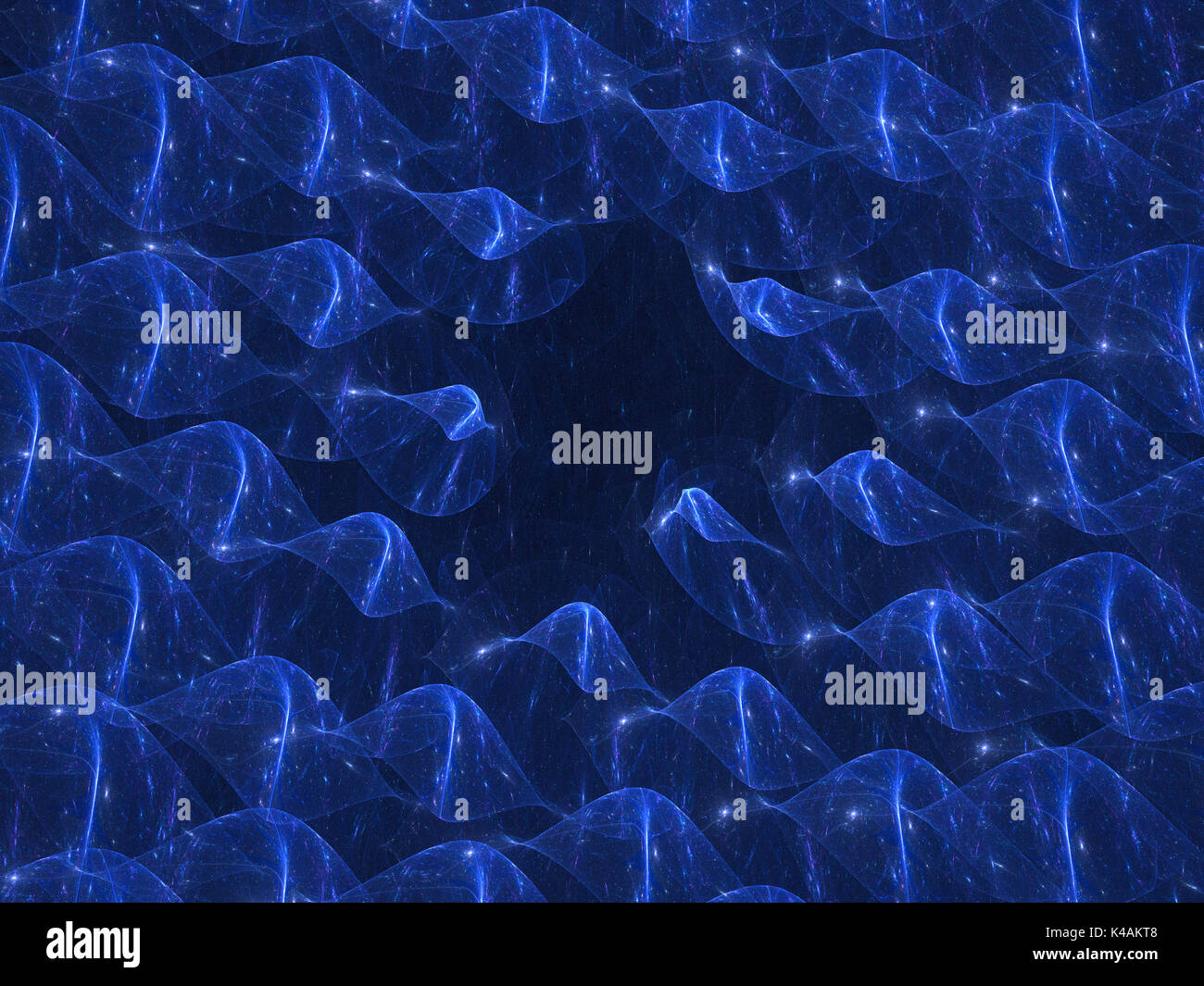 Blau leuchtende Gravitationswellen im Weltraum, computer-generierte Zusammenfassung Hintergrund, 3D-Rendering Stockfoto