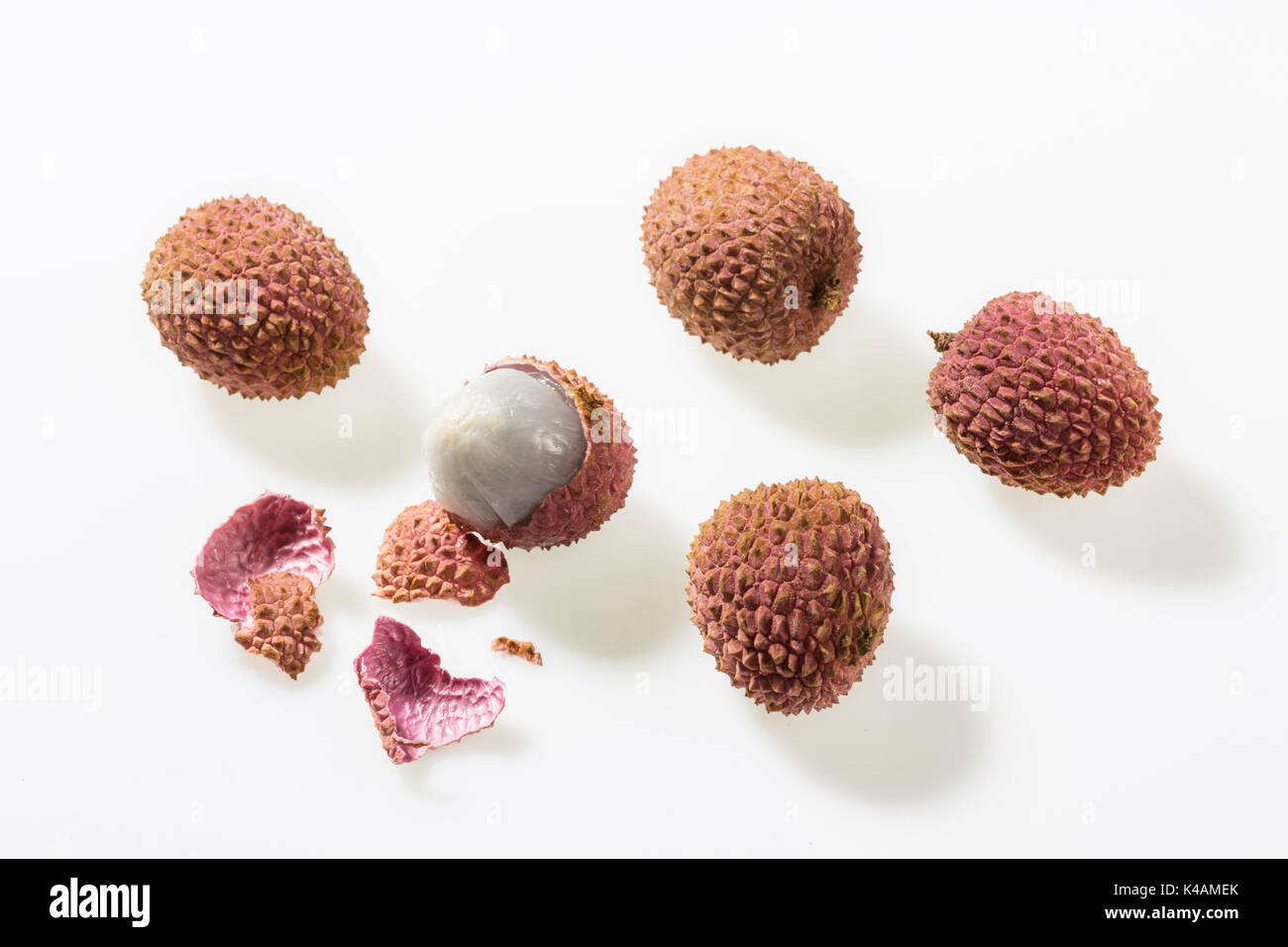 Die Litchi chinensis ist eine exotische Frucht, die, wie der Name schon sagt, kommt aus China Stockfoto