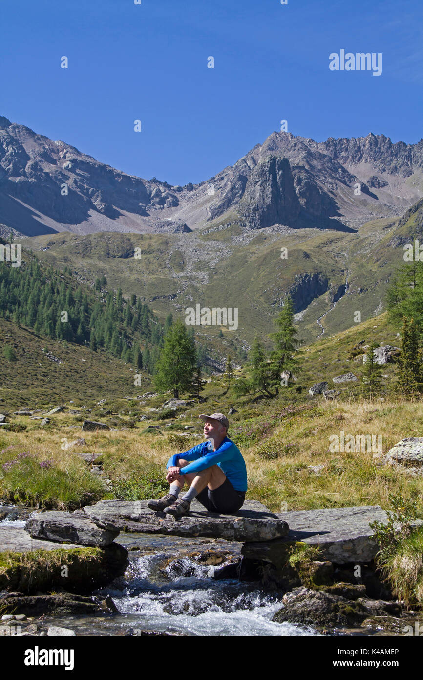 Kurzschluss an einem Bergbach Rest in den Ötztaler Alpen Stockfoto