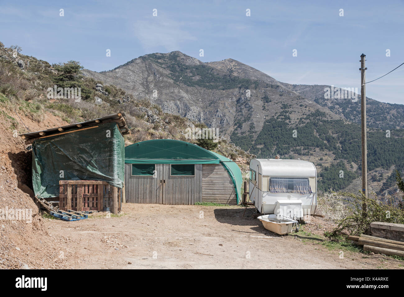 Sinnvolle Schafstall und Mobile Hirten Hütte Stockfoto