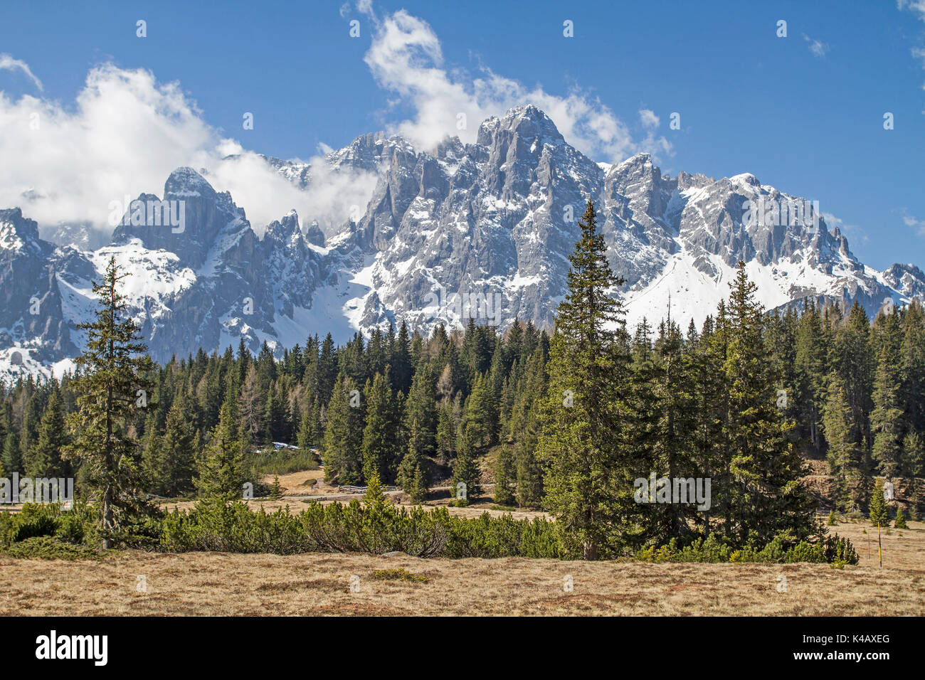 Bog vor dem Berg der Sextner Rotwand in den Dolomiten Stockfoto