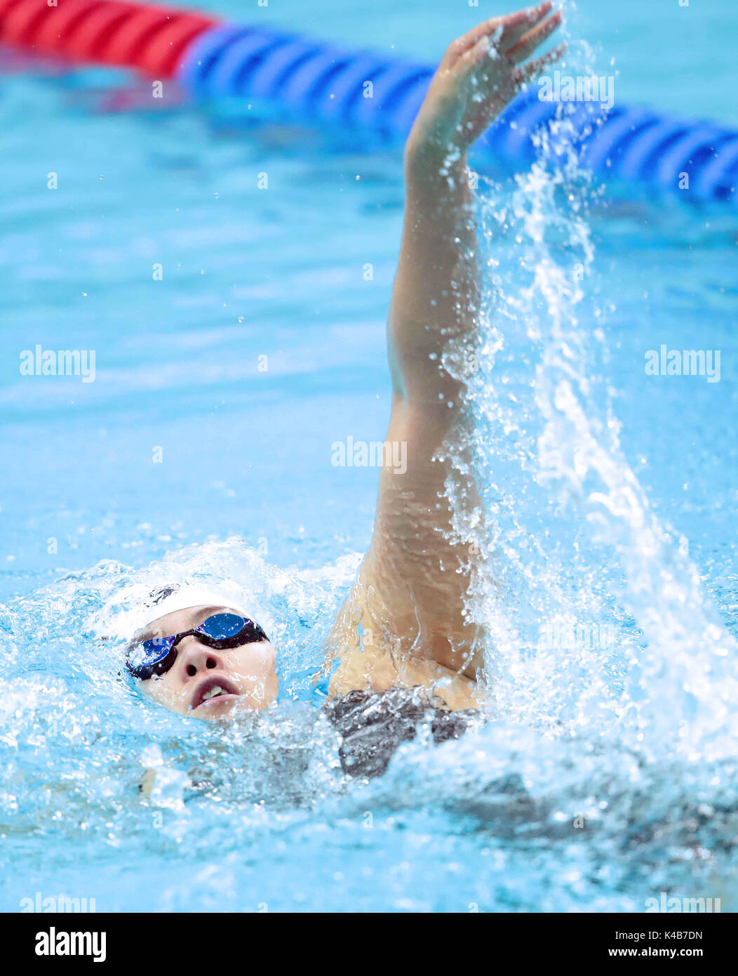 Tianjin. 5. Sep 2017. Fu Yuanhui der Zhejiang konkurriert während der Frauen 200 m Rückenschwimmen schwimmen Wärme bei 13 chinesischen Nationalen Spiele in North China Tianjin Gemeinde, Sept. 5, 2017. Fu Yuanhui erweitert, um das Halbfinale mit 2 Minuten und 13,35 Sekunden. Credit: Cai Yang/Xinhua/Alamy leben Nachrichten Stockfoto