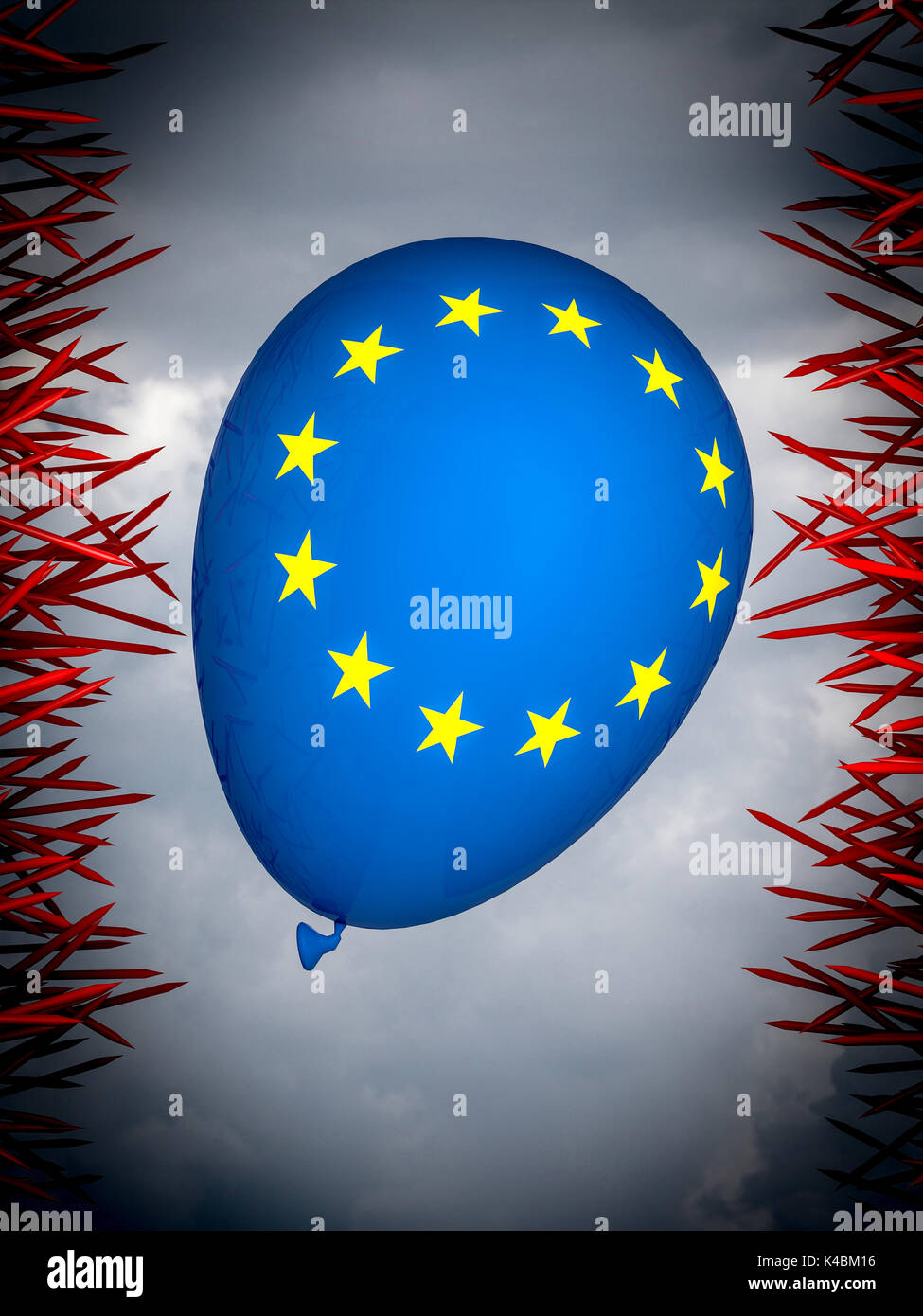 Ballon mit Europa Fahne und Rote nägel 3D Rendering image Stockfoto