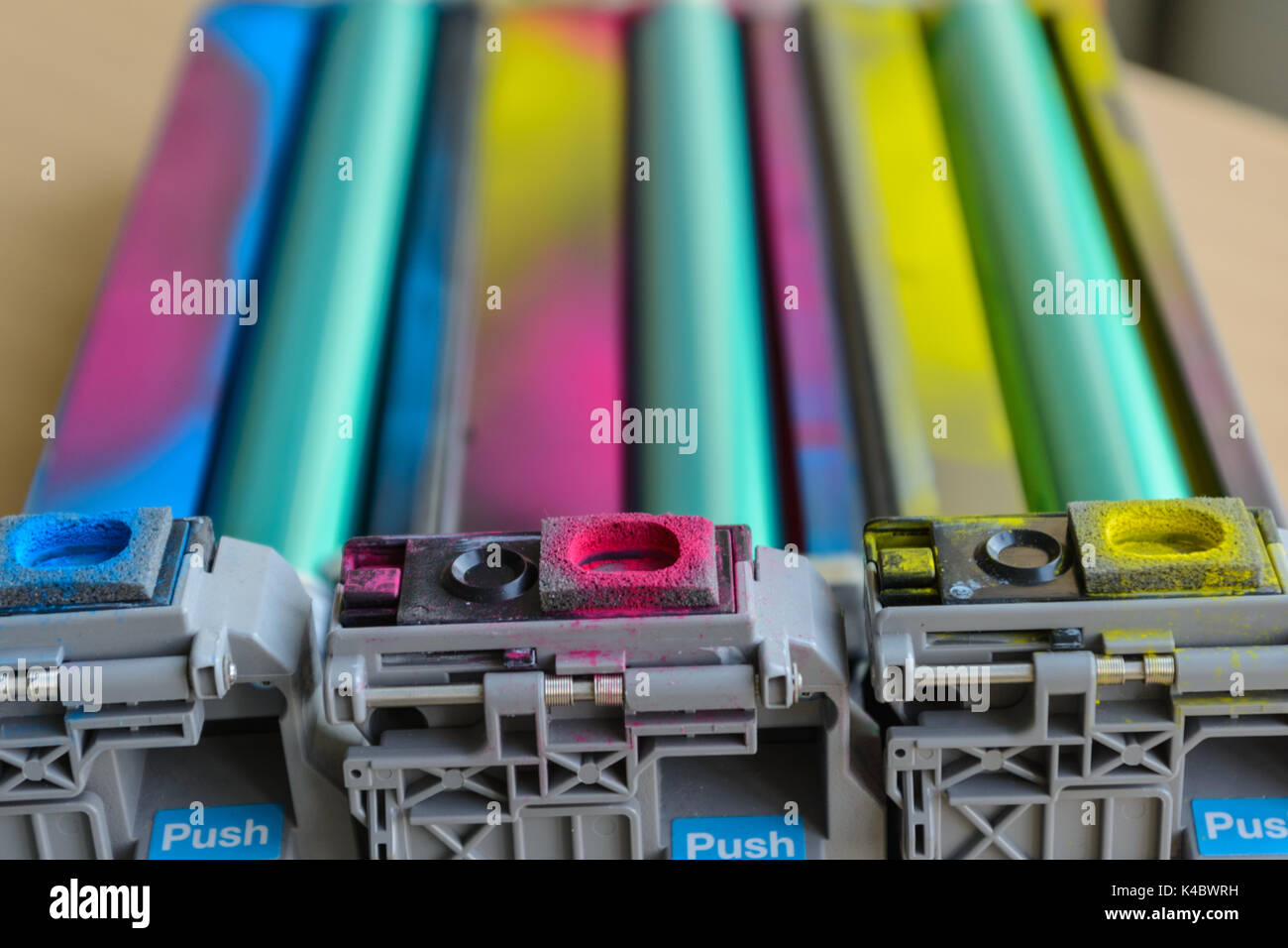 Farbe Modell ist durch farbige Fixiereinheit eines Laserdruckers vertreten zu sein Stockfoto