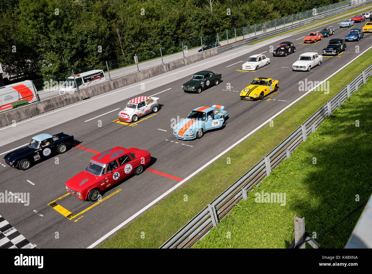 Startaufstellung Salzburgring, Classic Car Racing, Österreich Stockfoto