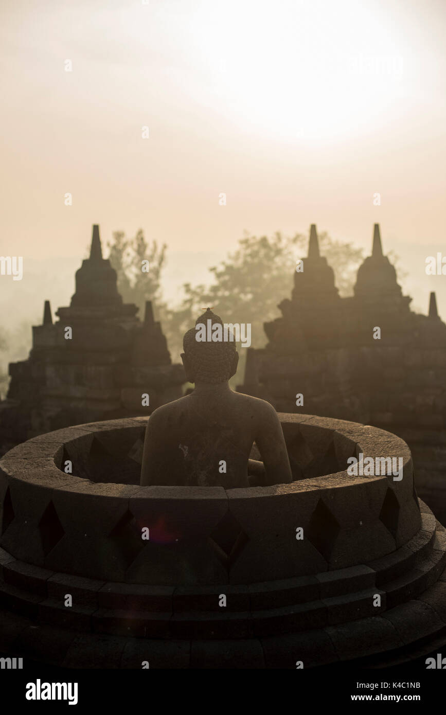Buddha Statue am borobudor Tempel in Java, Indonesien. Stockfoto
