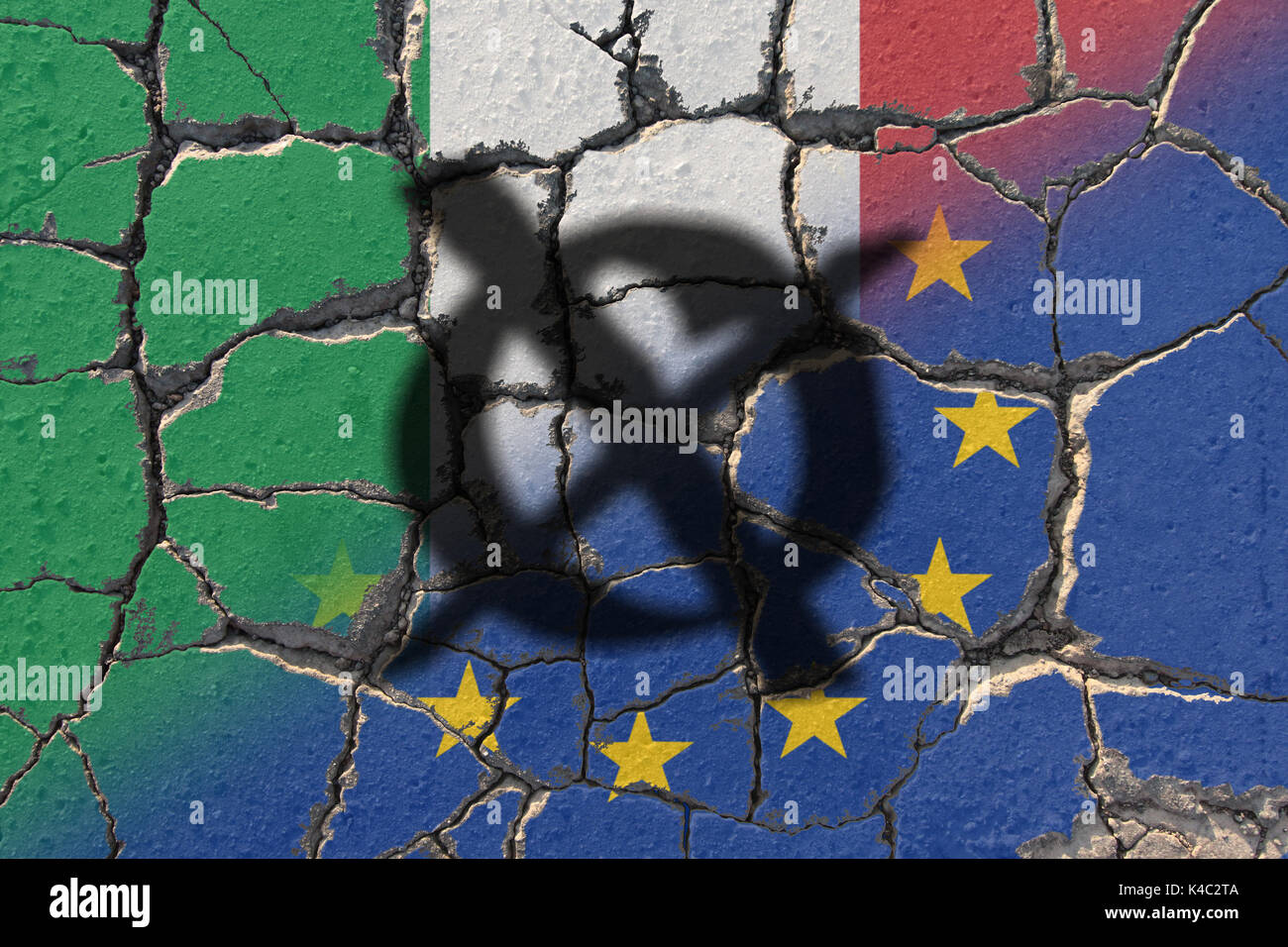 Referendum Italien Erosion Eu Europäische Union Und Italienische Flaggen Stockfoto