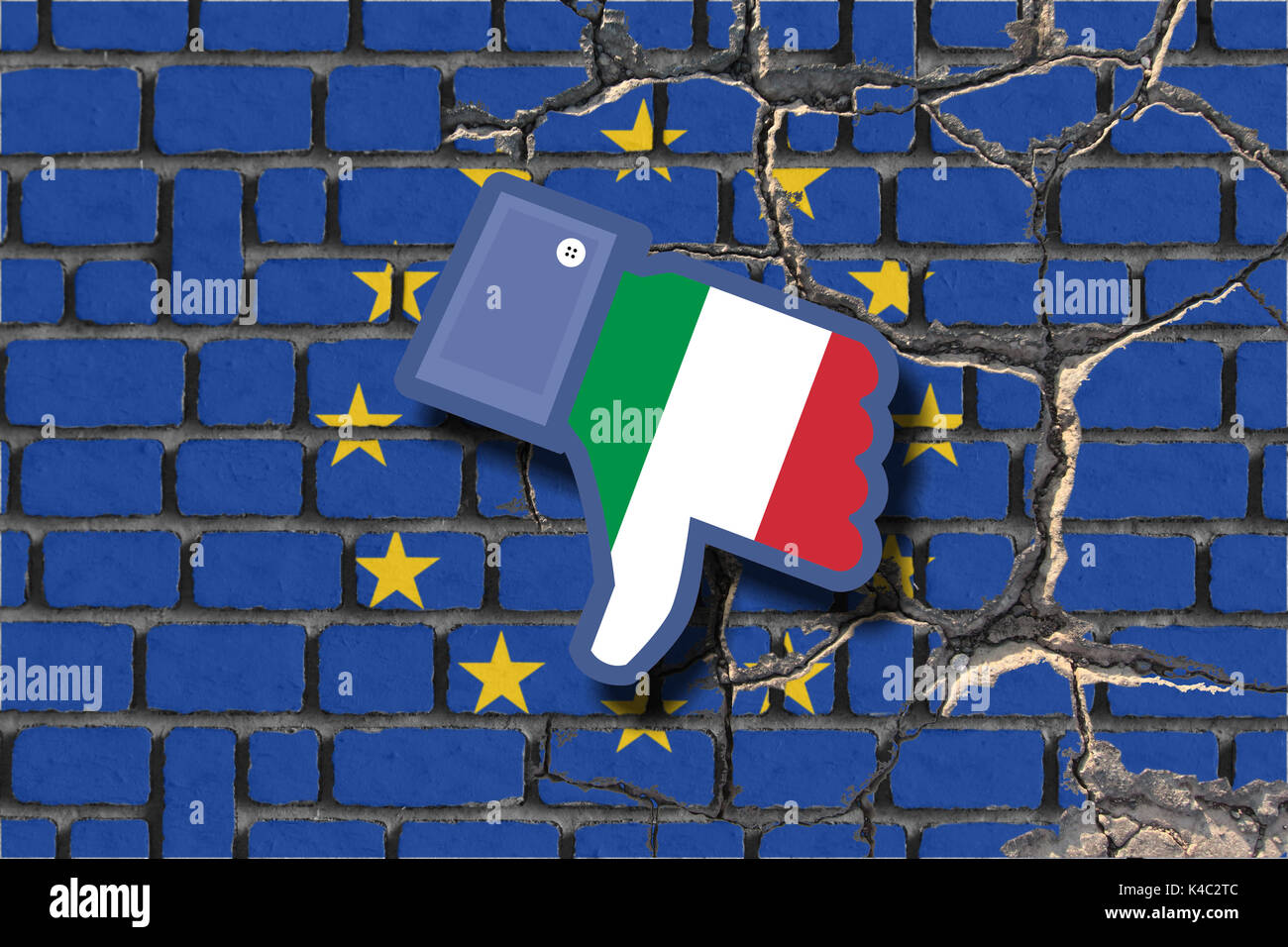 Referendum Italien Erosion Eu Eu-Flagge Mit Abneigung Ikone Mit Italienischer Flagge Stockfoto