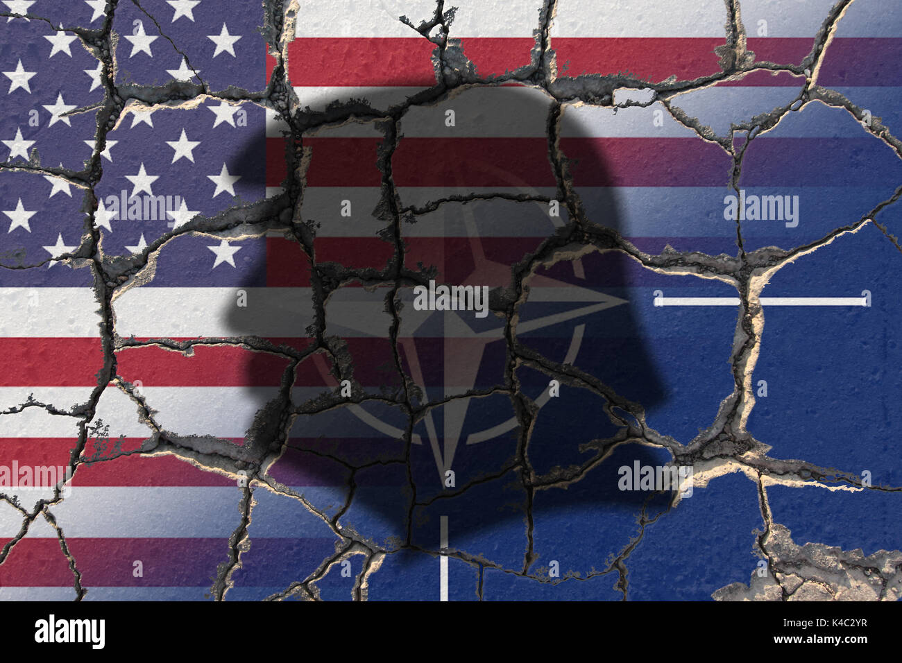 Donald Trump Schatten Mit Erodierenden Nato Otan Und Us Flag Stockfotografie Alamy