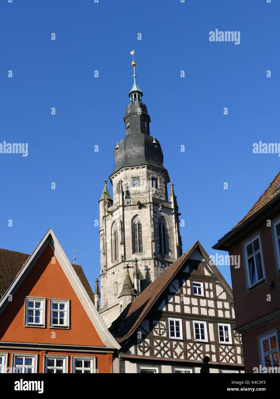 Coburg, wunderschöne Stadt Häuser und es Hinter den Moriz Kirche Stockfoto
